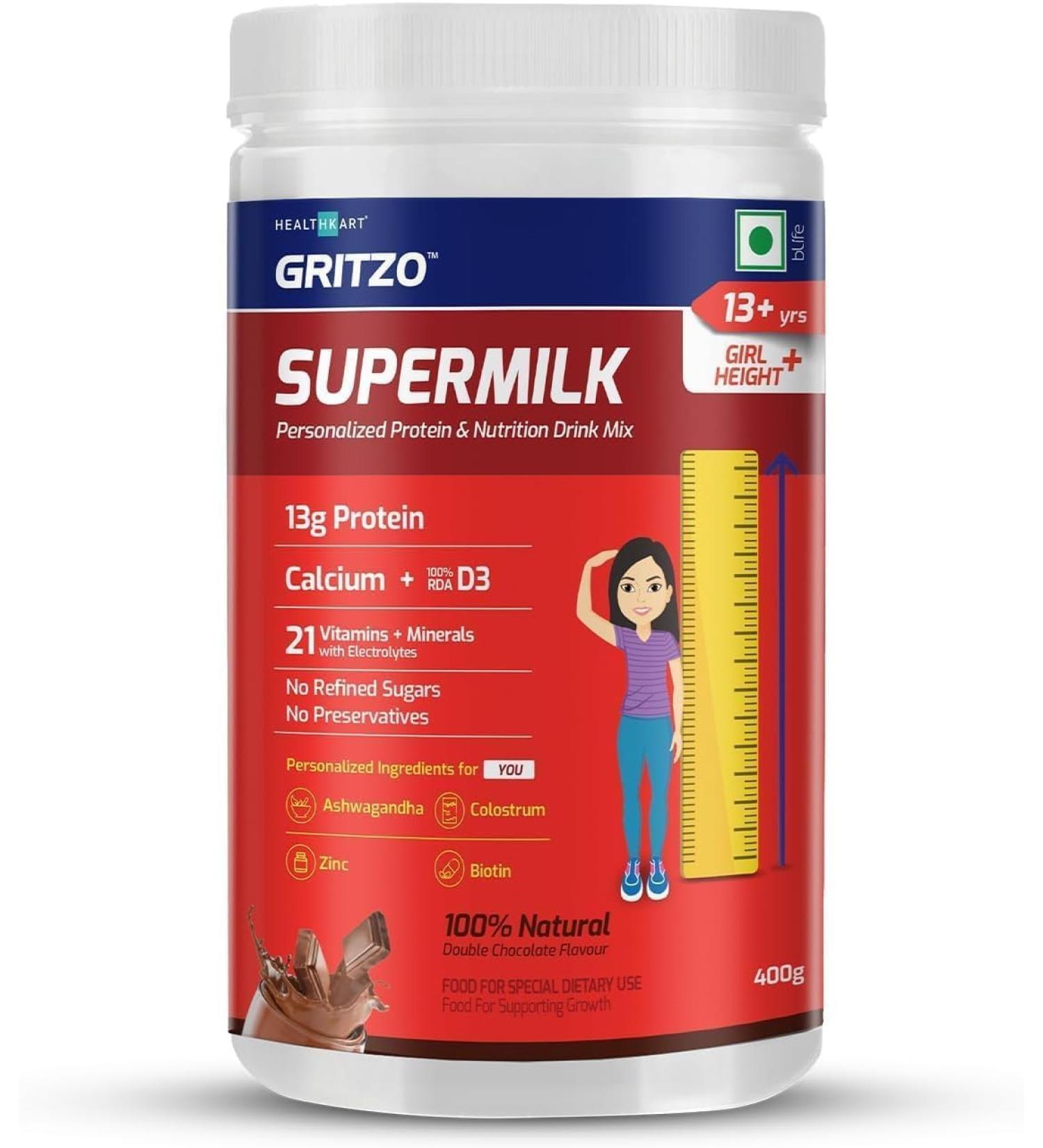 EA SuperMilk Height+ for Girls 13+ | 13g Protein Zero Refined Sugar Double Chocolate 400g - International Shipping Available - Buy Online on GoSupps.com