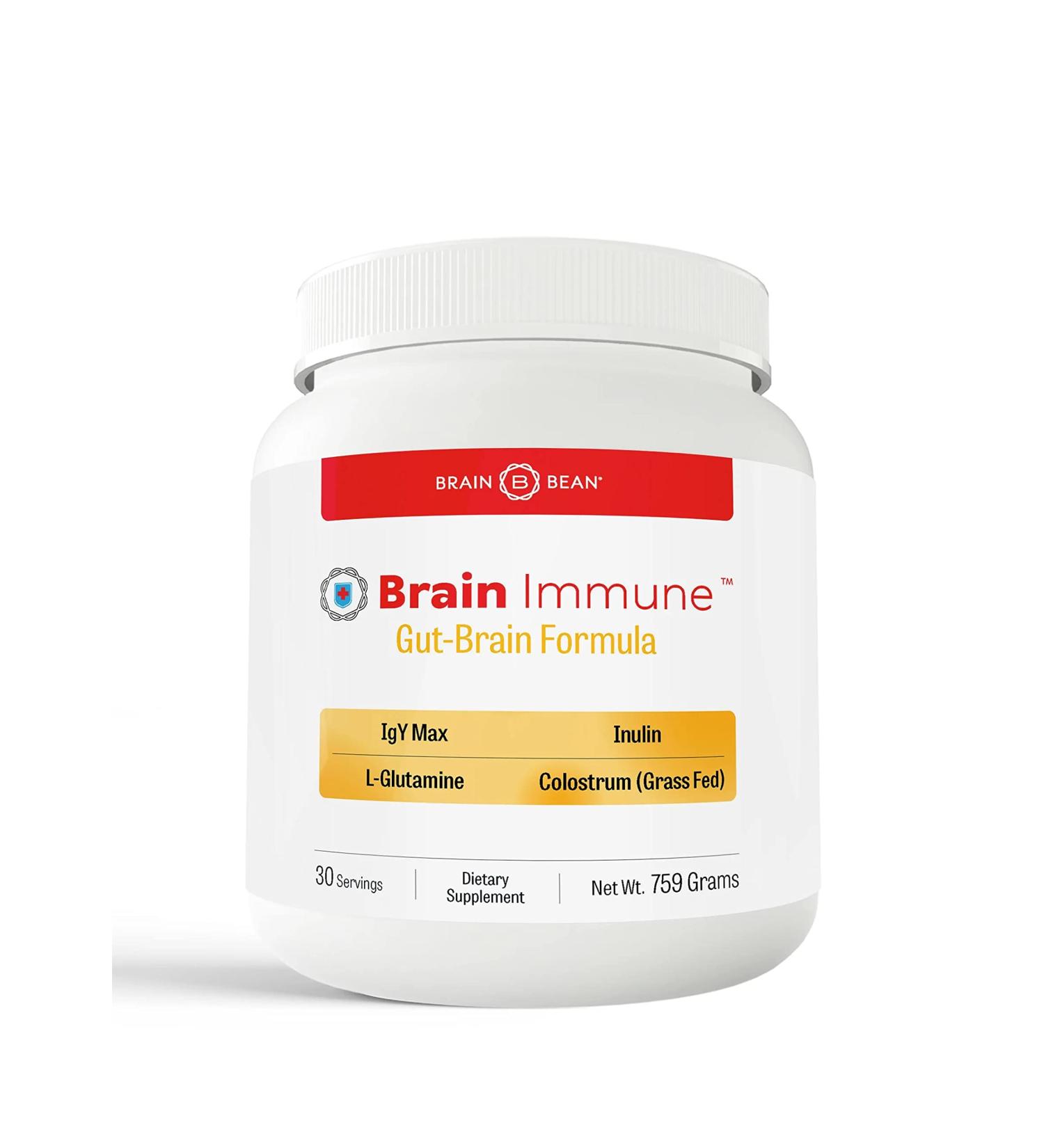 Brain Bean Brain-Immune | Advanced Formula to Support Leaky Gut Leaky Brain Immune System | with 10g Colostrum with Lactoferrin 5g L-Glutamine 4g IgY Max and 1g Inulin | 30 Servings - Buy Online on GoSupps.com