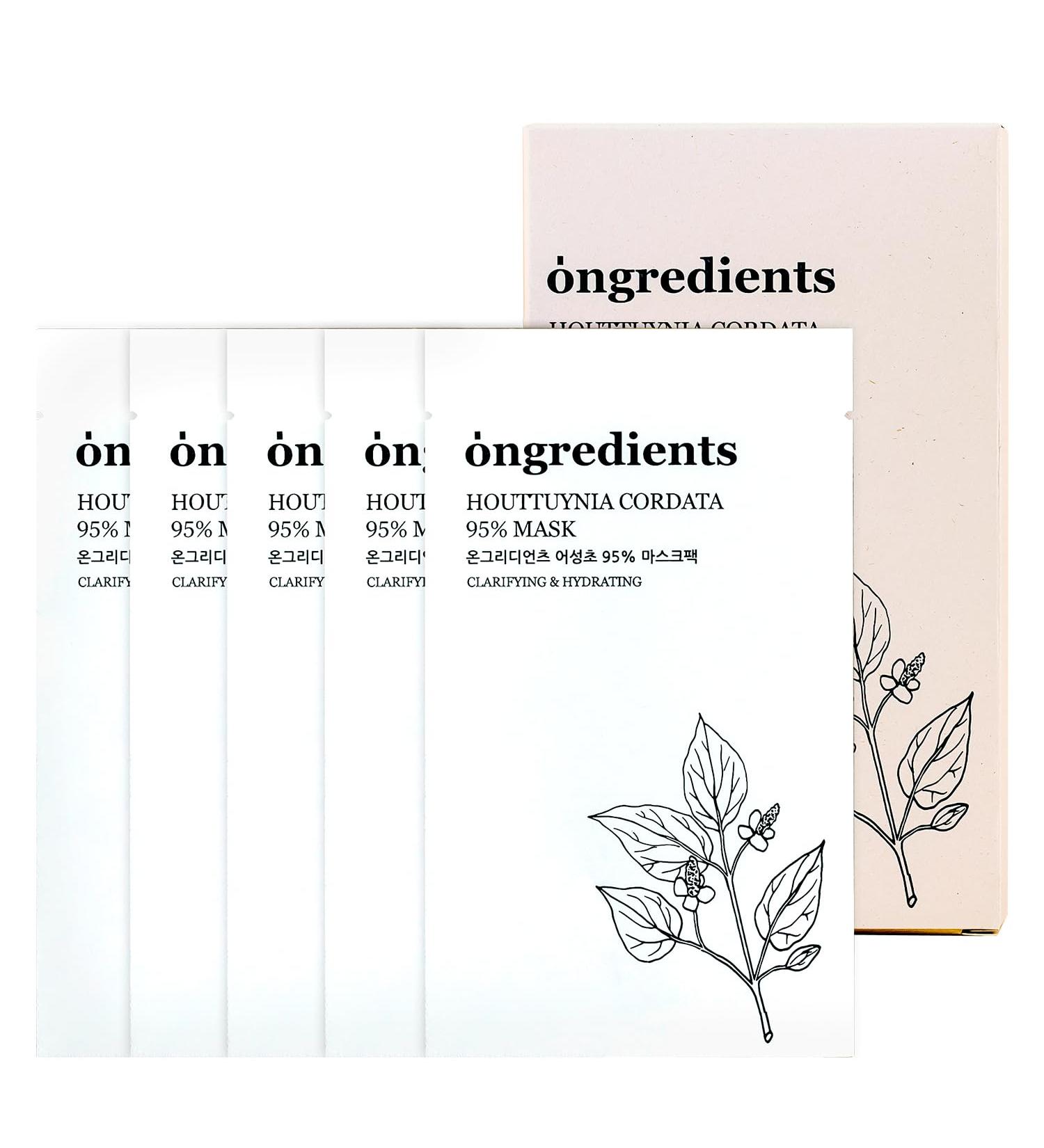 ONGREDIENTS Heartleaf 95% Sheet Mask - Soothing Moisturizing & Oil Control | Vegan Cruelty-Free Korean Face Mask for Sensitive Skin - 5 Pack - Buy Online on GoSupps.com
