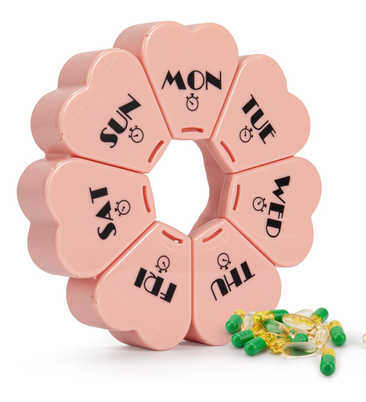 Mooyue Pink Weekly Pill Organizer | Large Compartments, Arthritis Friendly, Cute 7 Day Pill Box for Vitamins & Supplements - Buy Online on GoSupps.com