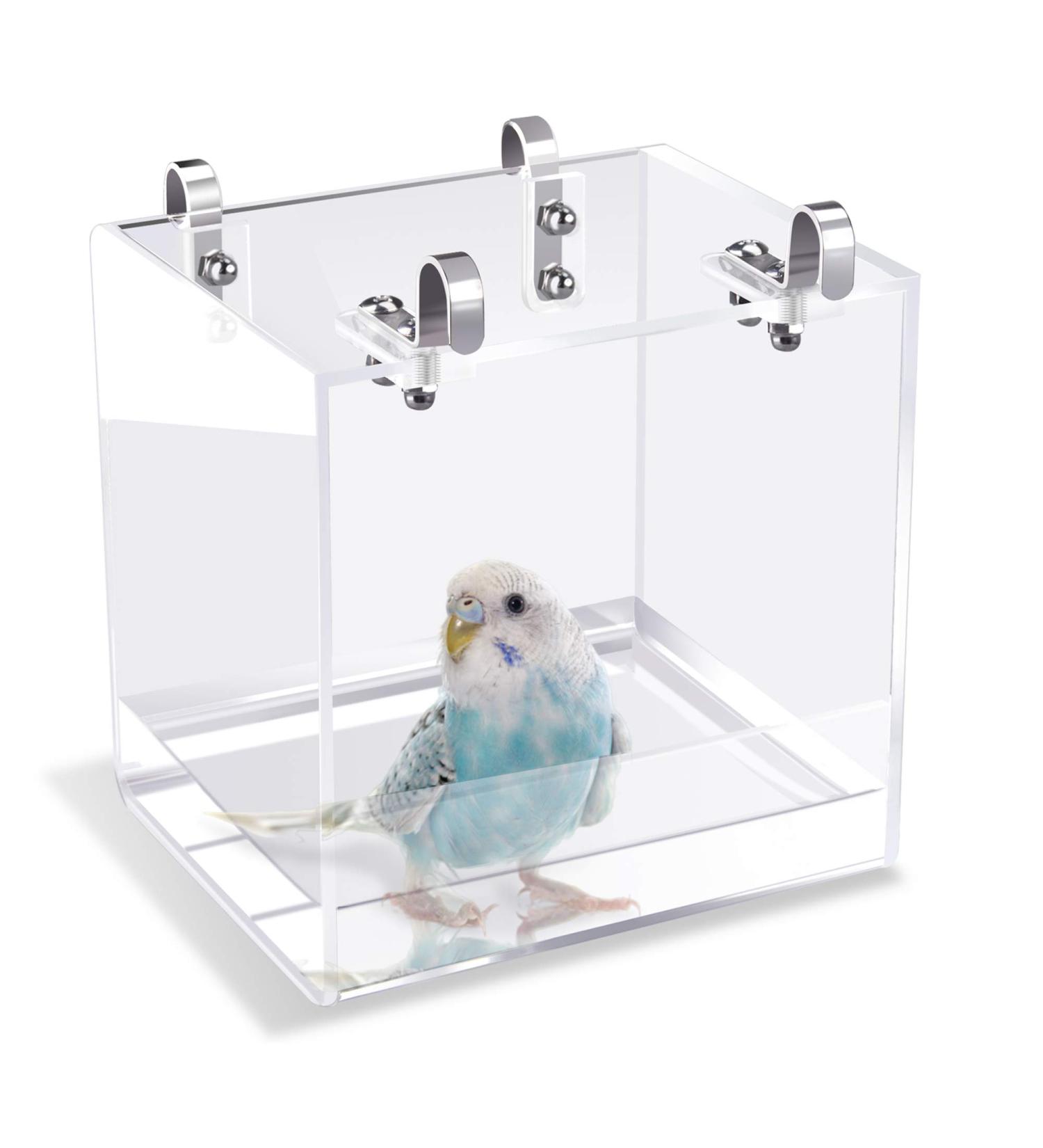 Saderoy Bird Bath Cage - Leak-proof Bathtub with Hanging Hooks for Small Birds | Ideal for Parrots, Lovebirds, and Canaries | Portable Shower Accessory - Buy Online on GoSupps.com
