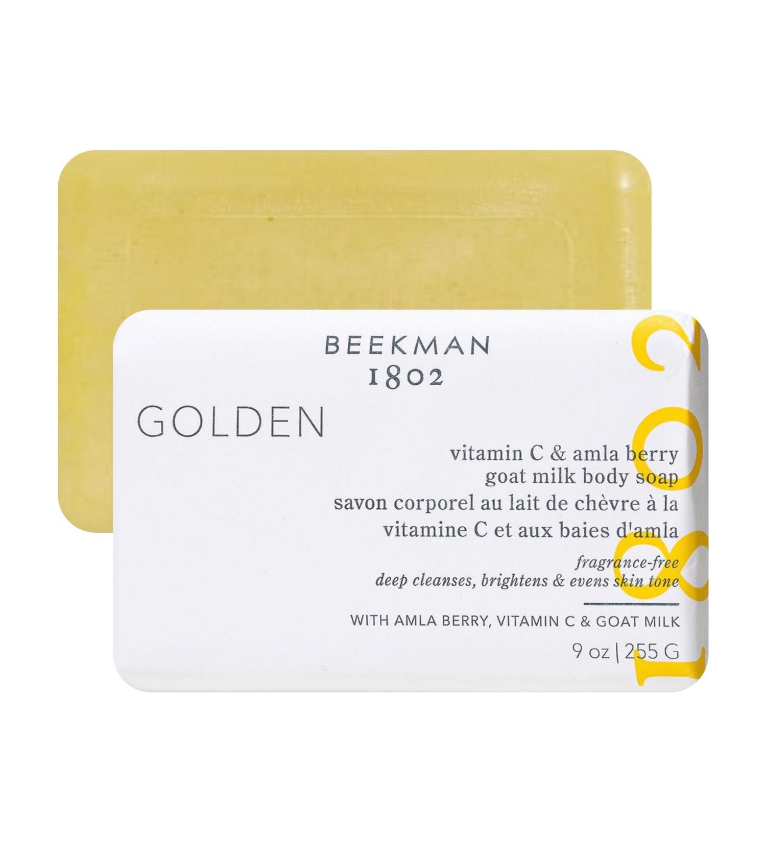 Beekman 1802 Golden Amla Goat Milk Soap Bar - Fragrance Free - 9 oz - Fades Dark Spots & Evens Skin Tone - With Vitamin C & Amla Berry - Sensitive Skin & Cruelty Free - Buy Online on GoSupps.com