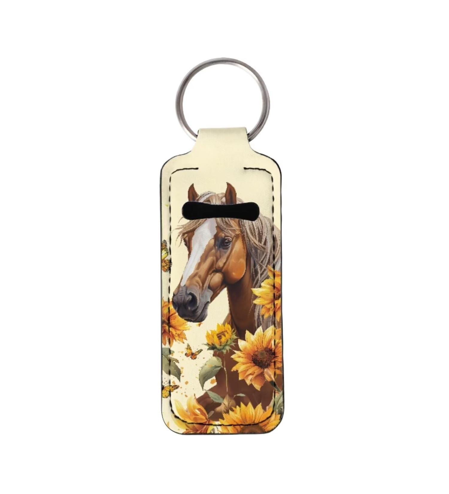 Suobstales Horse Sunflower Butterfly Print Chapstick Holder Keychain Neoprene Lip Balm Holder Lipstick Sleeve Pouch Lip Balm Portable Pocket Lip Gloss Tube Holder Travel Accessories - Buy Online on GoSupps.com