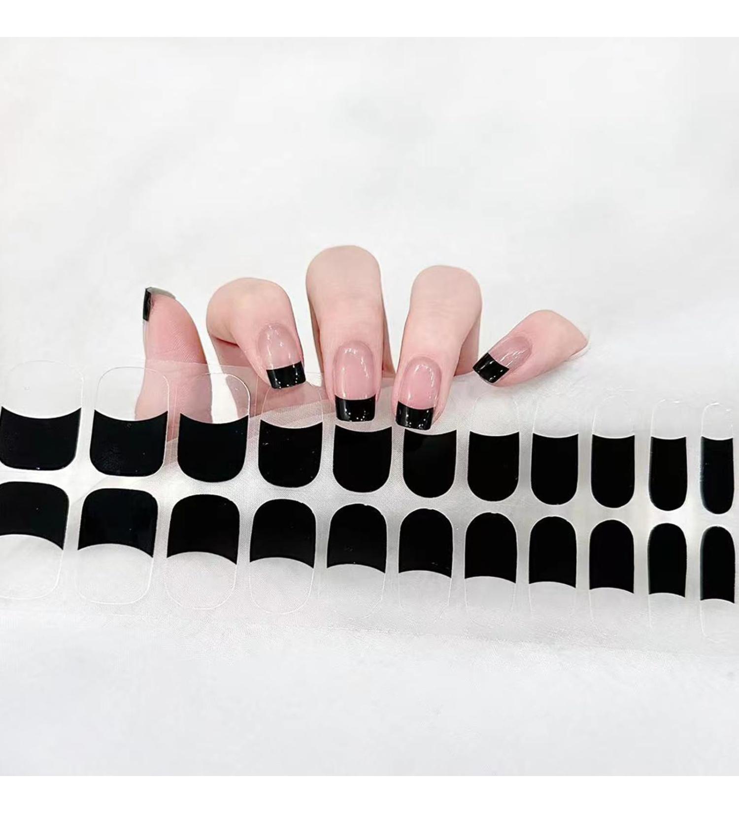 22PCS Semi Cured Gel Nail Polish Strips Self-Adhesive Full Wrap Nail Polish Stickers Salon-Quality Gel Nail Stickers French Black Tip Manicure Nail Wraps with Prep Pads Nail File & Wood Stick - Buy Online on GoSupps.com