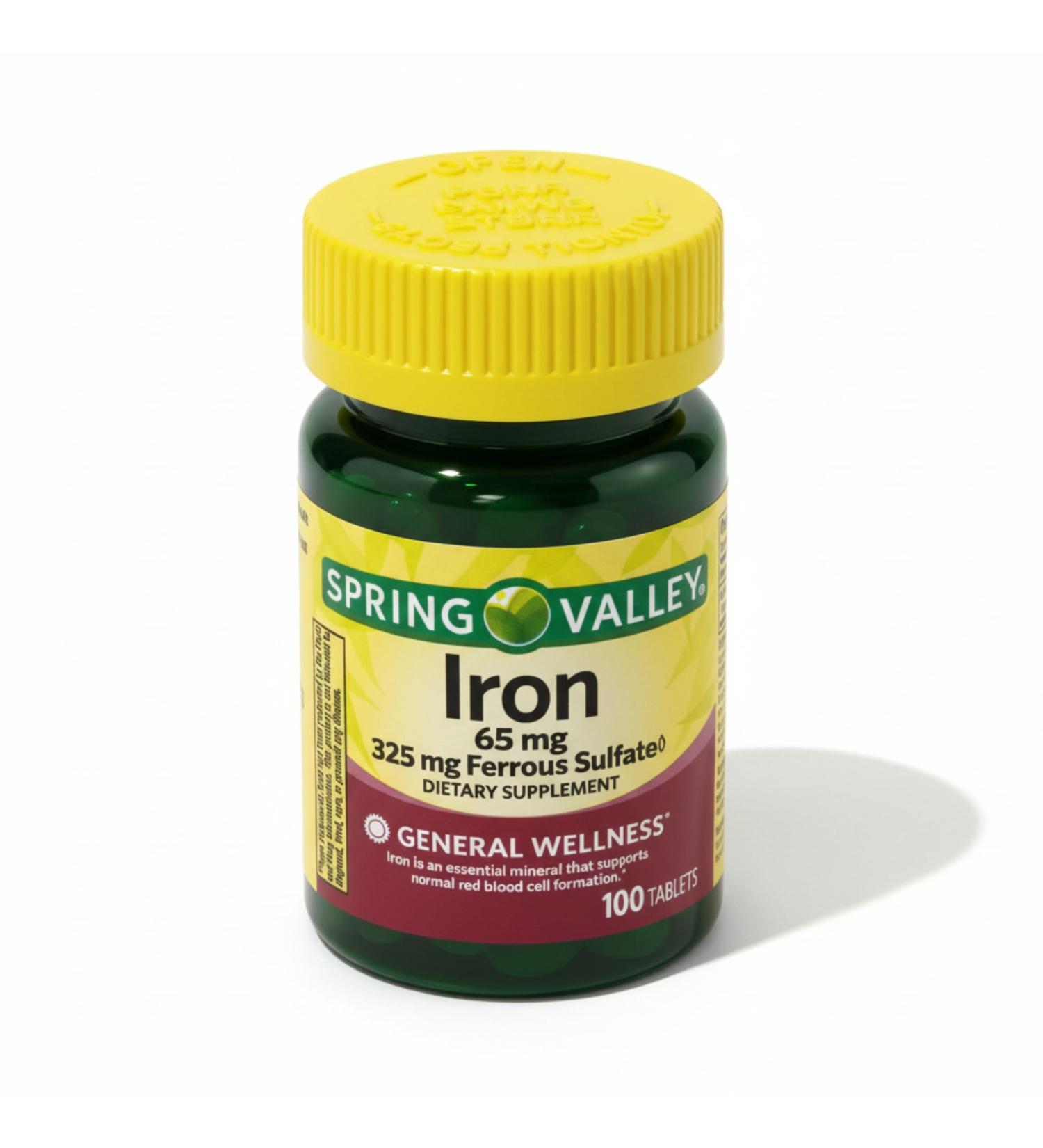 Iron 65mg 100 Tablets Ferrous Sulfate 325mg Supplement Vegan Pills Hierro para Mujeres Daily Iron Vitamins Gluten Free Mineral (Pack of 1) 100 Count (Pack of 1) - Buy Online on GoSupps.com