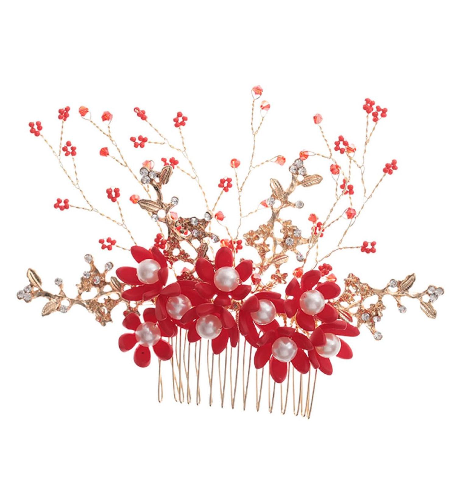 Beavorty Flower Hair Combs Wedding Side Comb Bridal Side Combs Wedding Hair Clip Pearl Comb Clip Crystal Headpiece Handmade Comb Crystal Hair Comb Floral Bridal Clip Manual Headgear Bride - Buy Online on GoSupps.com