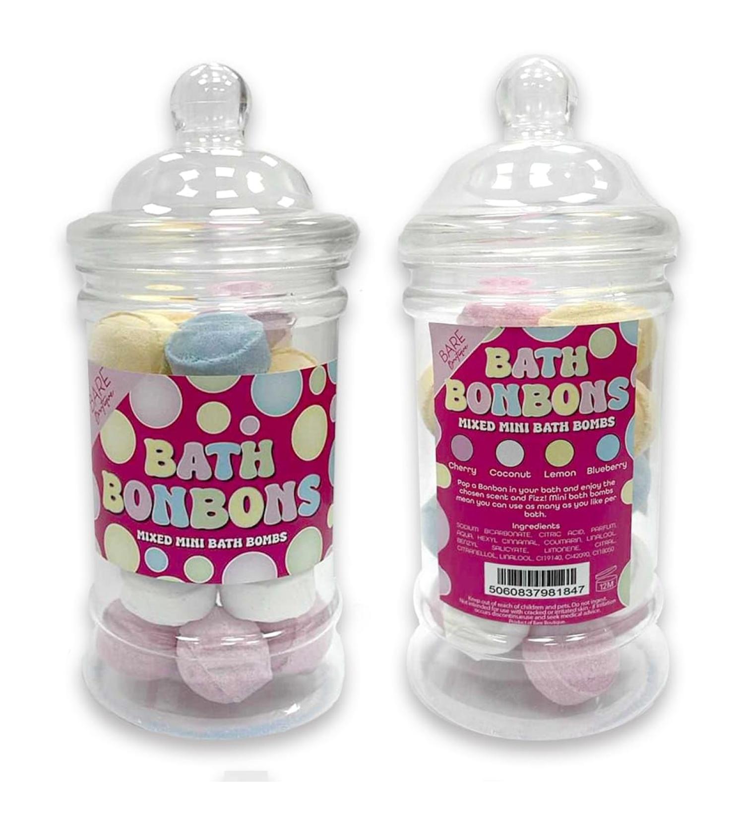 Bath Bonbons. 22 Mini Bath Bombs in a Traditional Sweet Style Jar. Blueberry Coconut Cherry and Lemon Scented. Gift for Mum Gift for Daughter. Secret Santa Gift Mothers Day Gift.