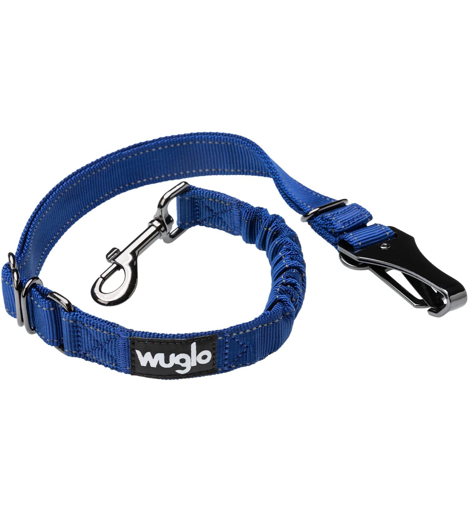 30-95cm Wuglo Dog Car Seat Belt - Adjustable Safety Harness for Dogs - Universal Buckling Belt & Security Snap - Brown/Dark Blue - Buy Online on GoSupps.com