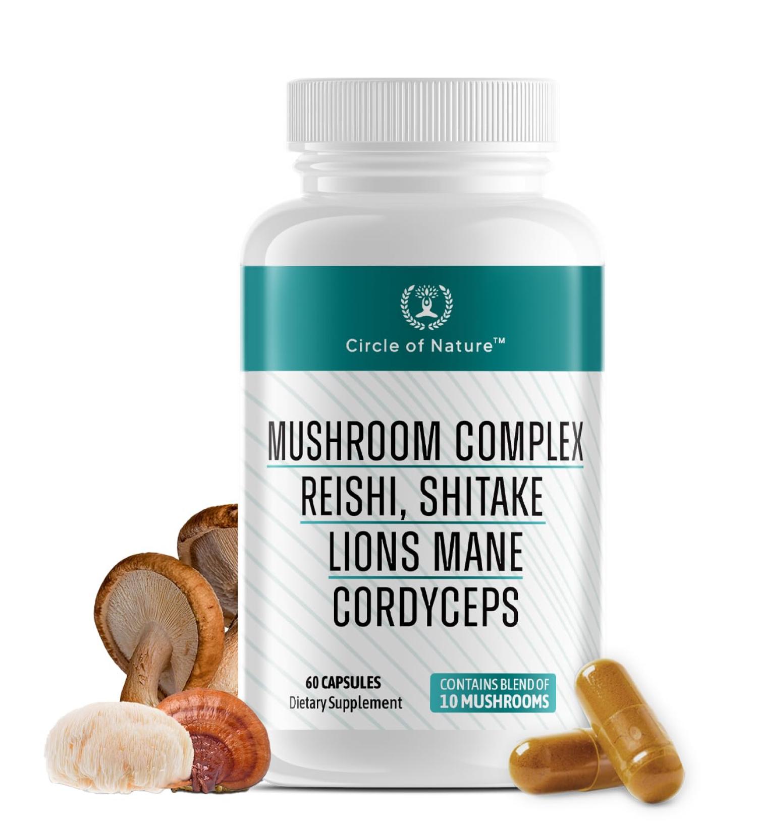 Brain Booster Mushroom Complex Supplement, Natural Mood Uplifter with 10 Function Mushrooms, Lions Mane, Reishi, Cordyceps and 7 More in Capsules 1330mg Made in USA, 60 Capsules - Buy Online on GoSupps.com