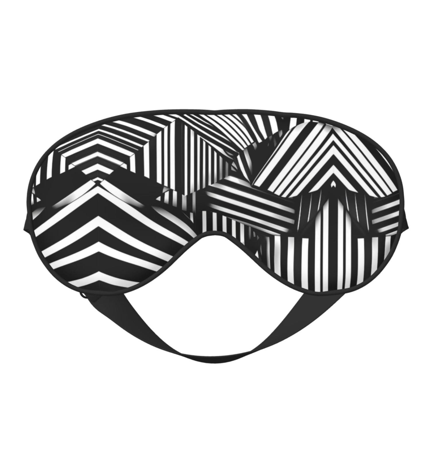 Black and White Geometric Lines Eye Mask | Soft Adjustable Sleeping Mask for Men & Women - Nighttime Comfort - Buy Online on GoSupps.com
