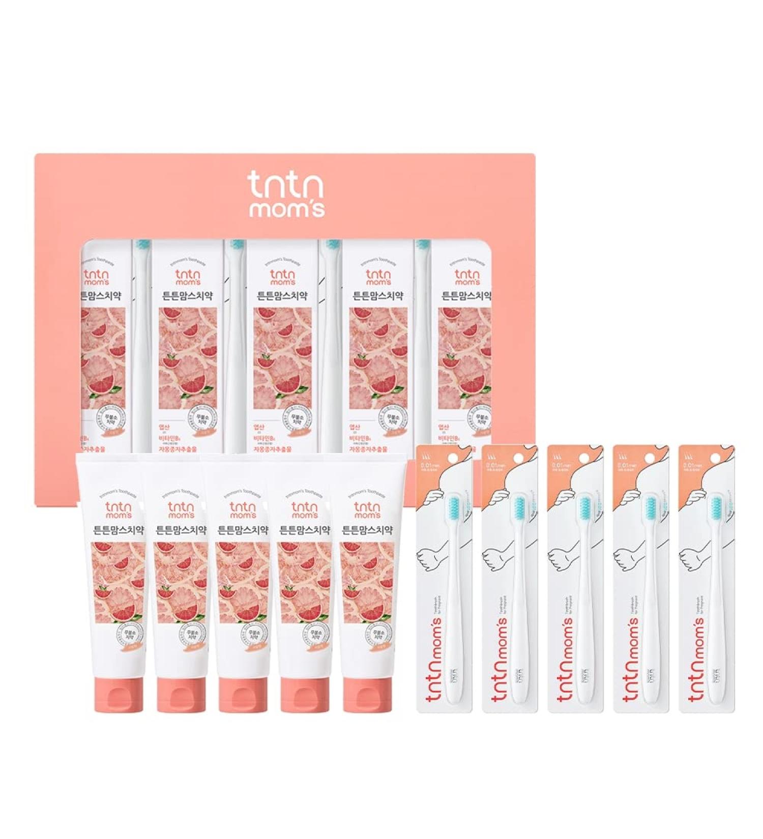 TNTN MOM'S - Pregnancy Toothpaste & Toothbrush Set (5ea) | SLS & Fluoride Free, Grapefruit Scent | Morning Sickness Relief - Buy Online on GoSupps.com