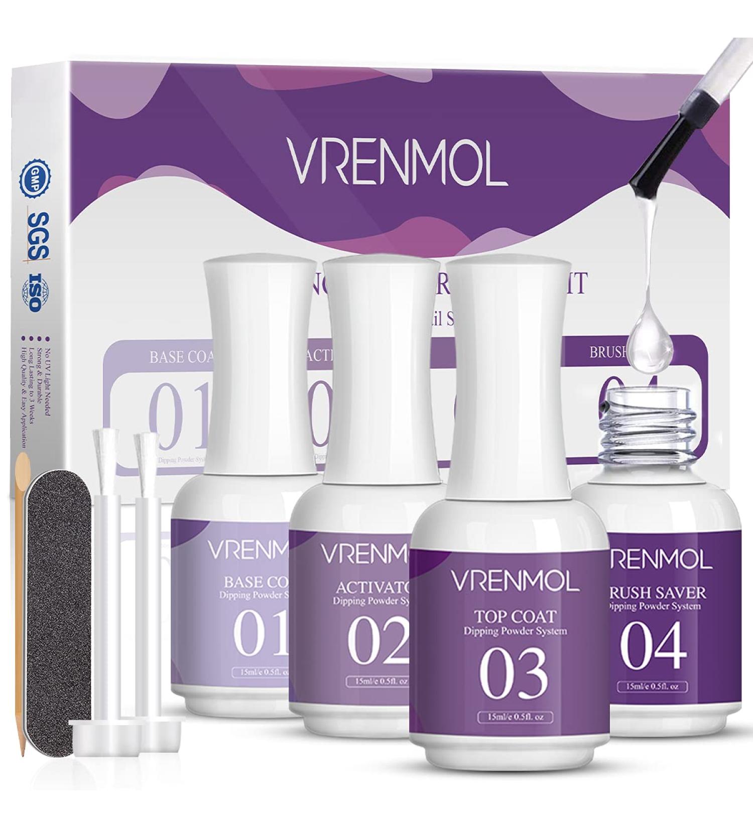 Vrenmol Dip Powder Liquid Set - 4pcs 0.5oz Activator, Base & Top Coat for Essential Manicure Kit - Buy Online on GoSupps.com