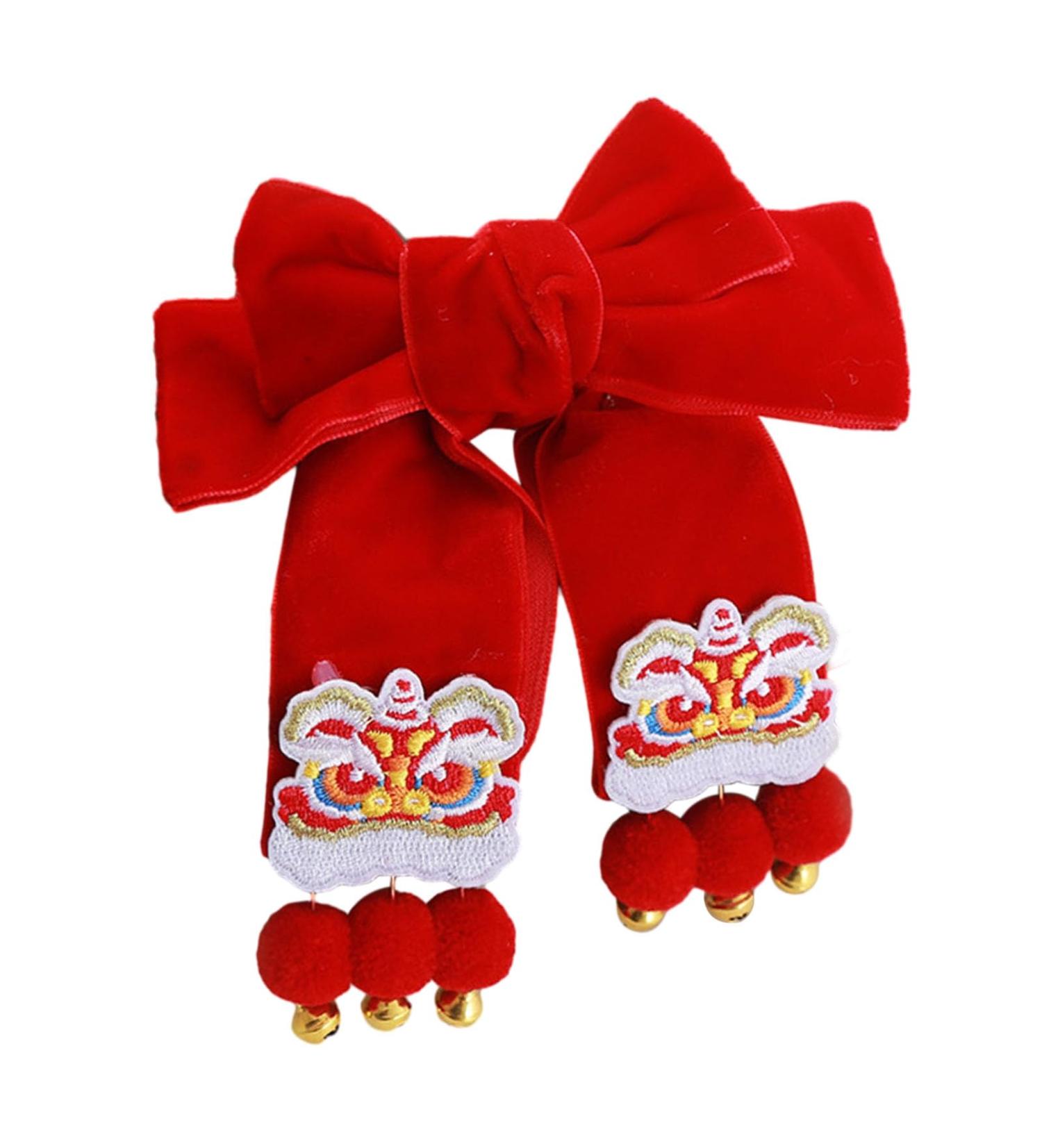 AFBORD Faux Pearl Hair Barrette Double-layeded Bow Clip Women's Exquisite Double-layered Butterfly Bell Star Decor Red Festive New Year Christmas Style E - Buy Online on GoSupps.com