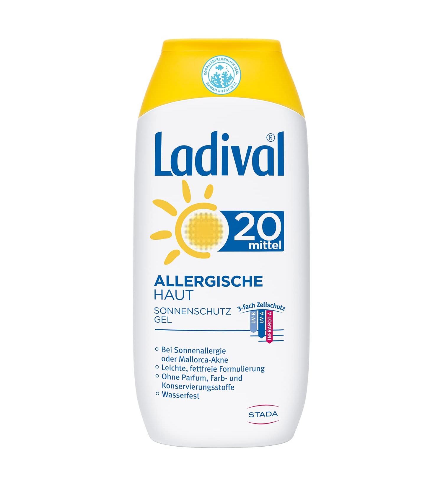 Ladival Allergic Skin Sun Protection Gel LSF 20 - Perfume-Free Waterproof Color-Free & Preservative-Free - 200 ml for Allergy Sufferers - Buy Online on GoSupps.com