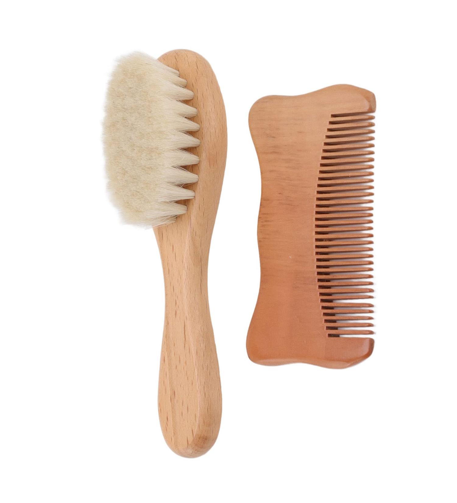 Natural Wool Baby Hair Brush & Comb Set | Gentle Scalp Massage | Exquisite Wooden Design - Buy Online on GoSupps.com