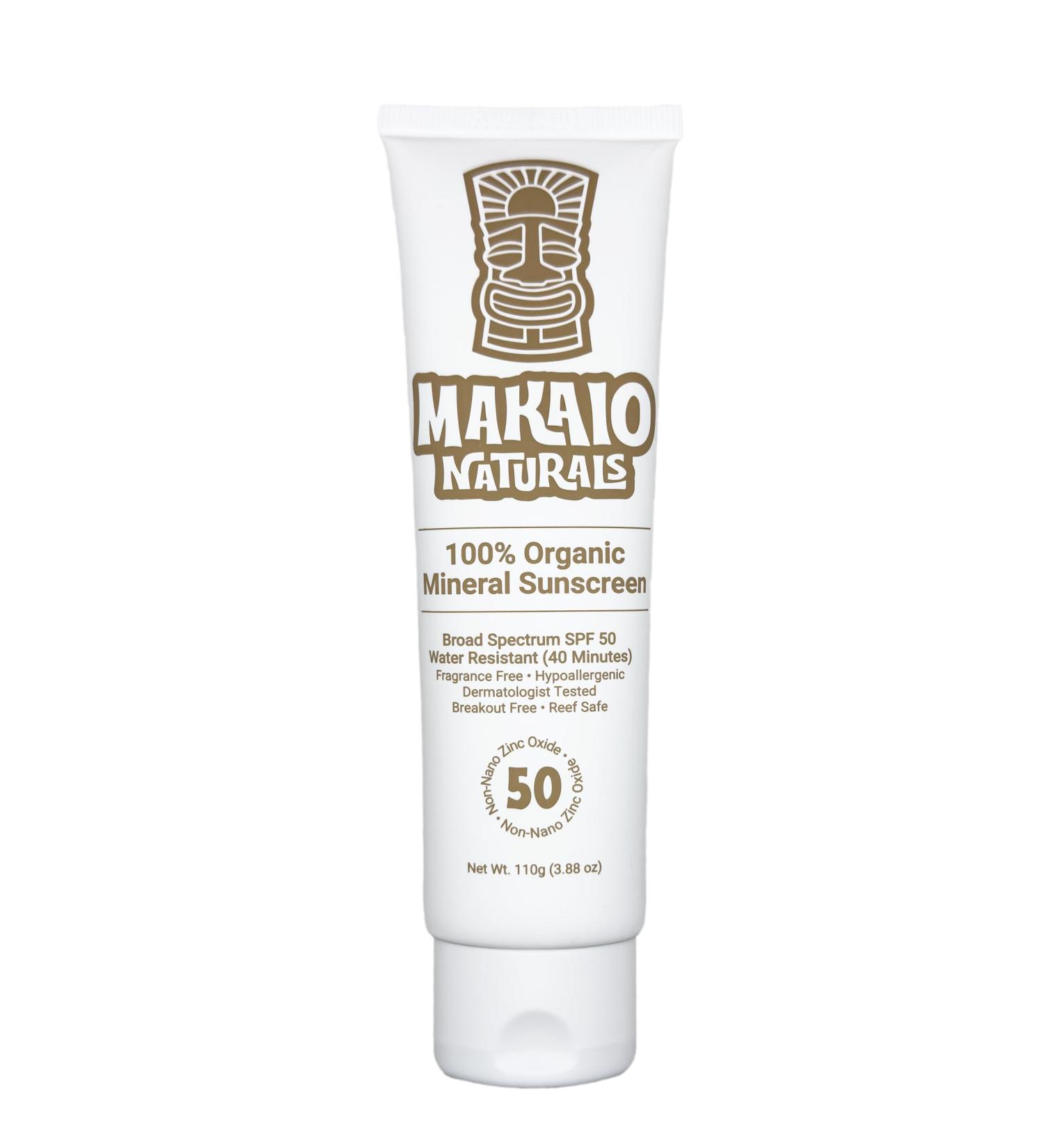 Makaio Naturals 100% Organic Mineral Sunscreen SPF 50 Face & Body Unscented No White Cast Non-Nano Zinc Vegan Hypoallergenic Reef Safe Dermatologist Tested 3.88 fl oz - Buy Online on GoSupps.com