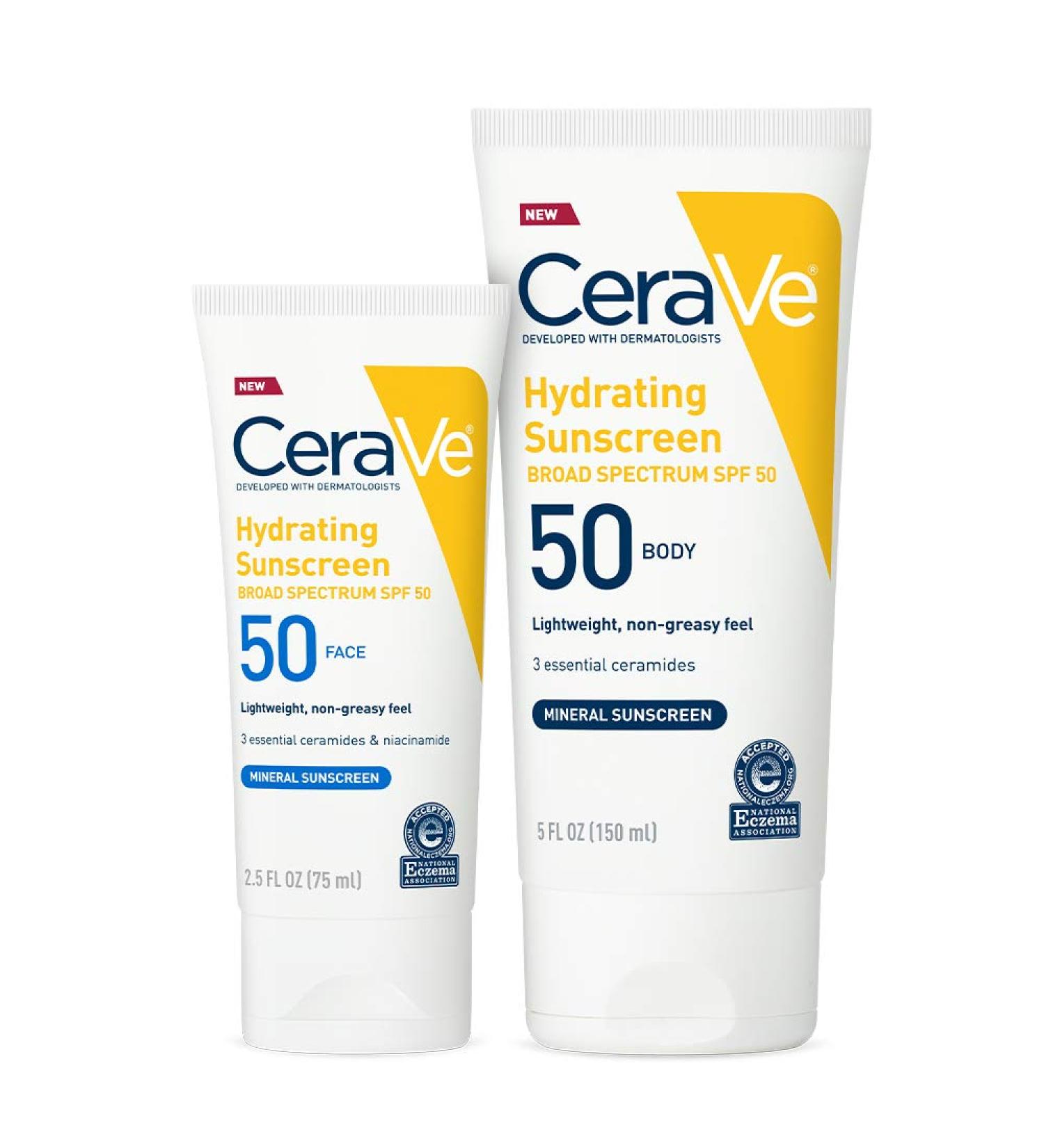CeraVe Sunscreen Bundle SPF 50 | Mineral Face & Body Sunscreen Set 2.5oz & 5oz - Buy Online on GoSupps.com