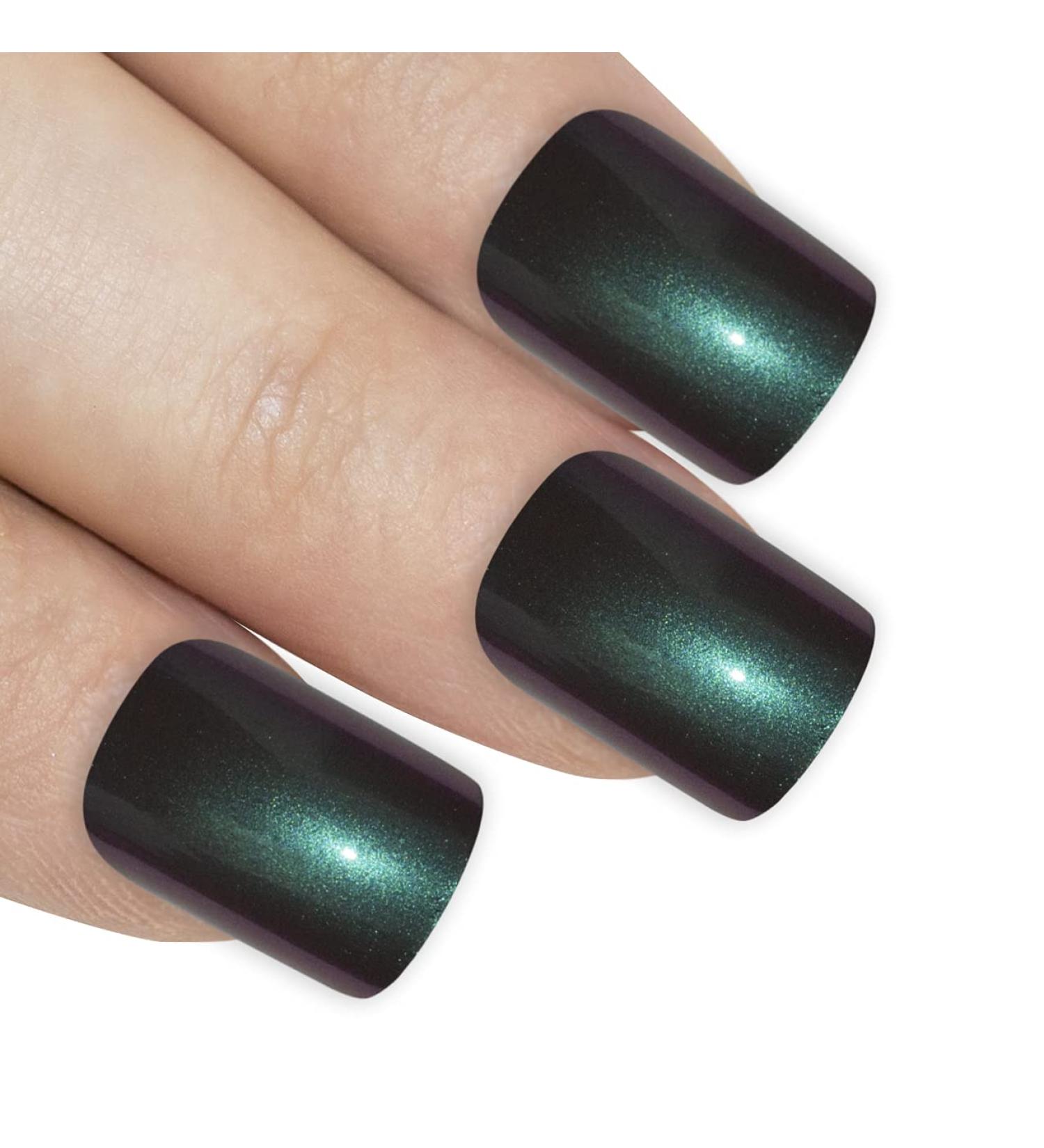 Shop False Nails Bling Art Green Purple Chameleon French Squoval - 24 Stunning Fake Tips for Perfect Nail Art - Buy Online on GoSupps.com