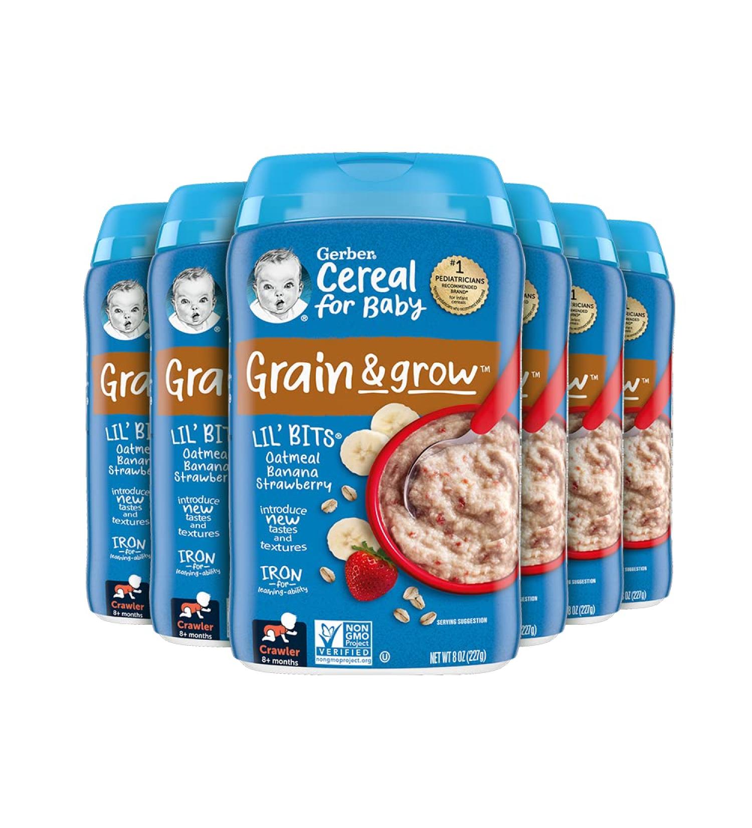 Gerber Lil' Bits Oatmeal Banana Strawberry Baby Cereal 8oz (Pack of 6) - Buy Online on GoSupps.com
