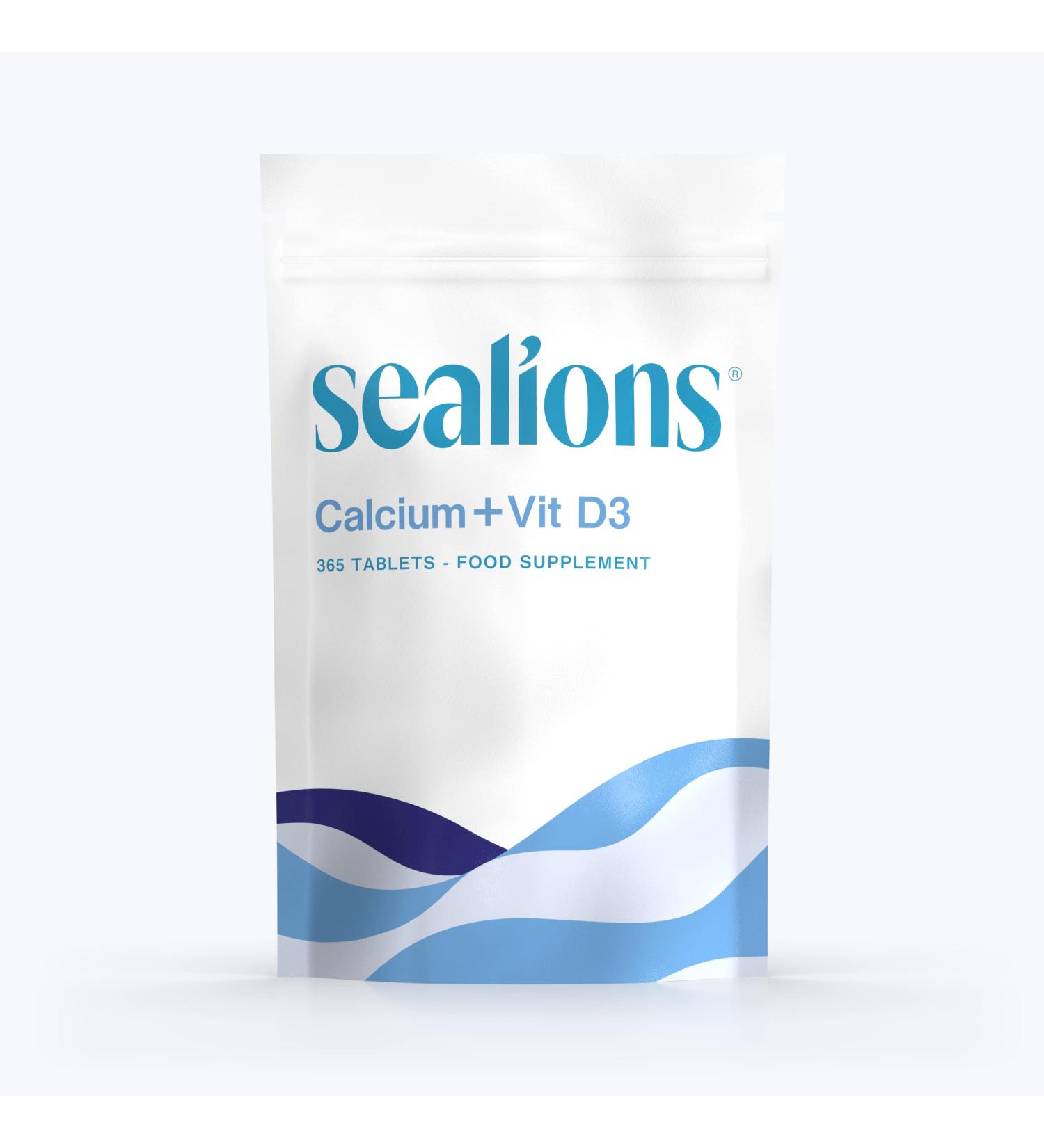 Calcium + Vitamin D3 Vegetarian Tablets | 365 High Strength Micro Tablets for Joint, Bone & Teeth Support | 1 Year Supply by Sealions Vitamins - Buy Online on GoSupps.com