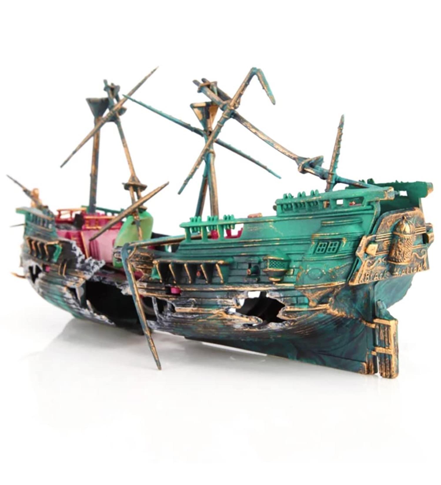 SLOCME Aquarium Shipwreck Decorations - Sunken Ship Ornament with Air Bubbler | Aerating Aquarium Decor for Stunning Fish Tanks - Buy Online on GoSupps.com
