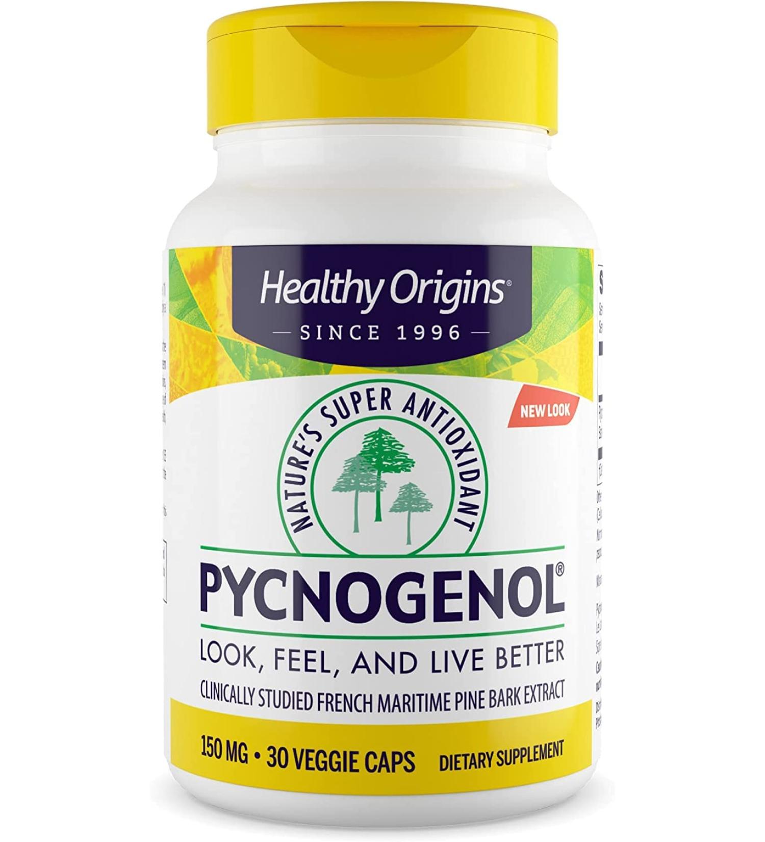 Healthy Origins Pycnogenol 150 mg - Premium Gluten-Free Pine Bark Extract for Heart Health & Skin Care - 30 Veggie Caps - Buy Online on GoSupps.com