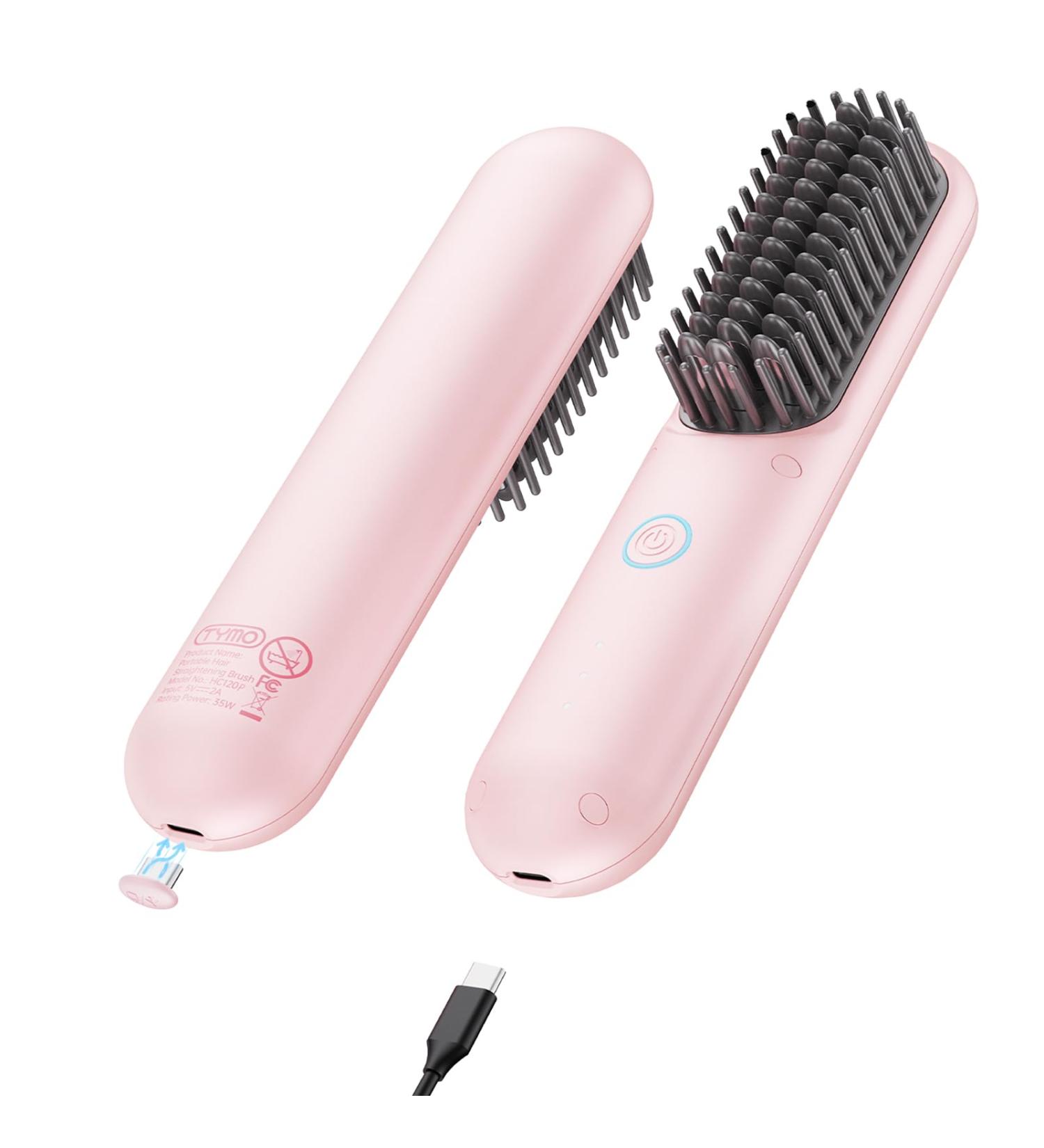 TYMO Cordless Hair Straightener Brush - Portable Mini Ionic Straightening Comb for Travel Lightweight Ceramic Hot Brush for Women - Pink - Buy Online on GoSupps.com