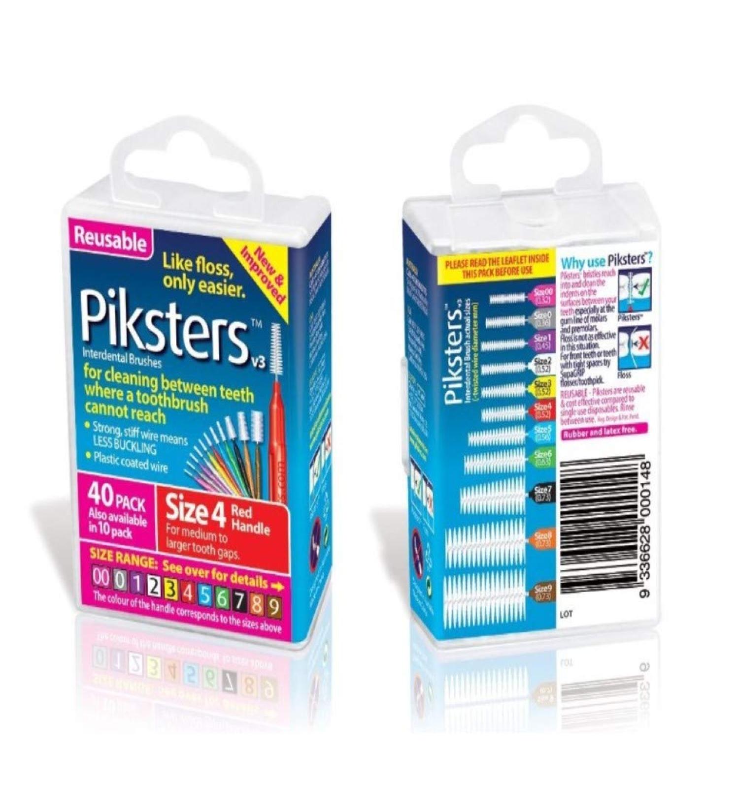 PIKSTERS - for cleaning between teeth-Size 4 (RED)- 40Pk by PIKSTERS