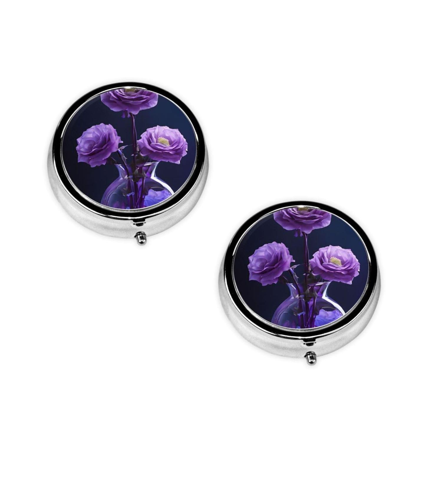 Purple Beauty Butterfly Mini Round Pill Box - 3 Compartment Travel Organizer for Medicine | Portable Pill Case for Home & Office - Buy Online on GoSupps.com