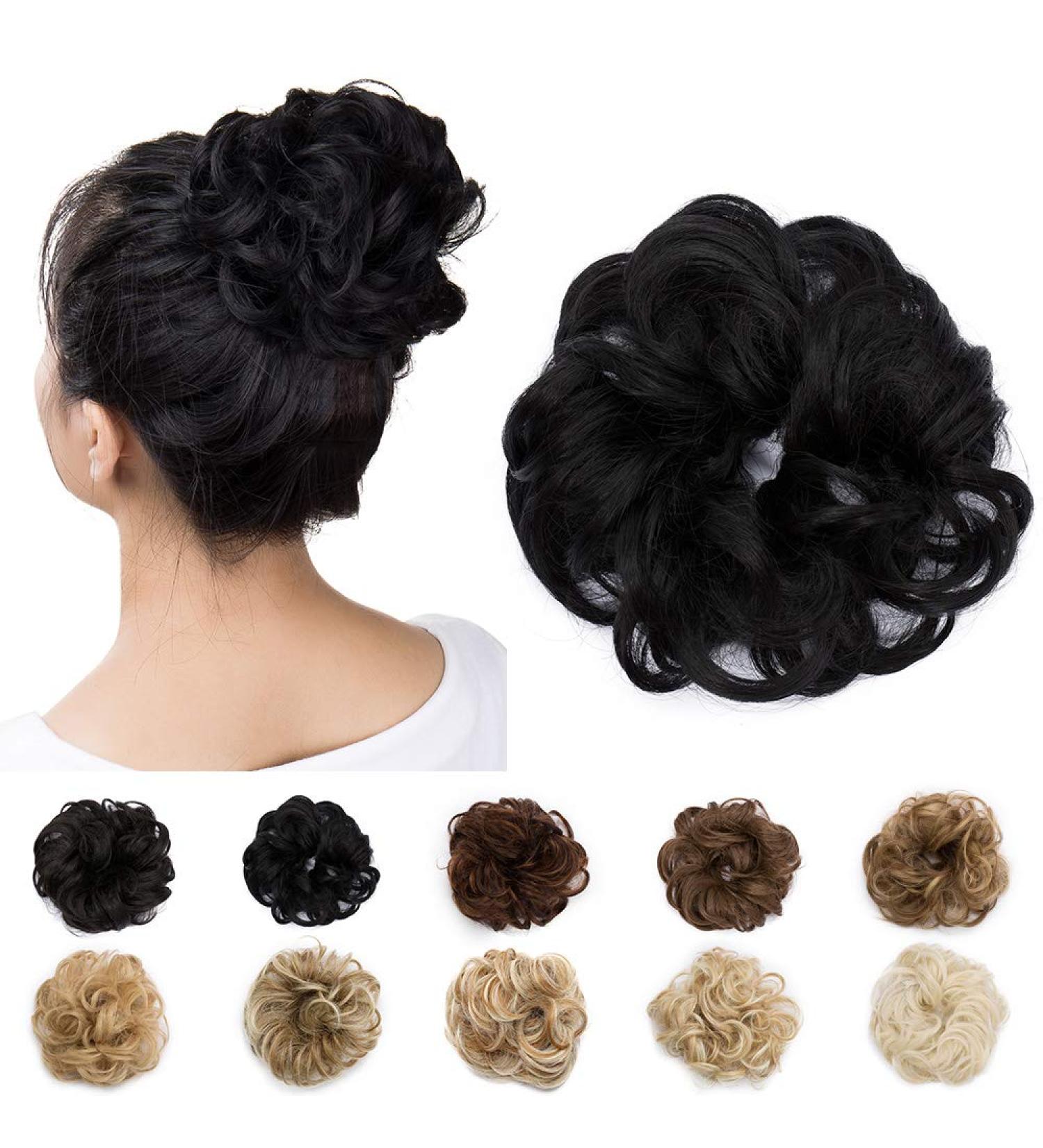 Jet Black Updo Hairpiece Scrunchie 25g - Wavy Curly Messy Bun Chignon Ponytail Extensions - Buy Online on GoSupps.com