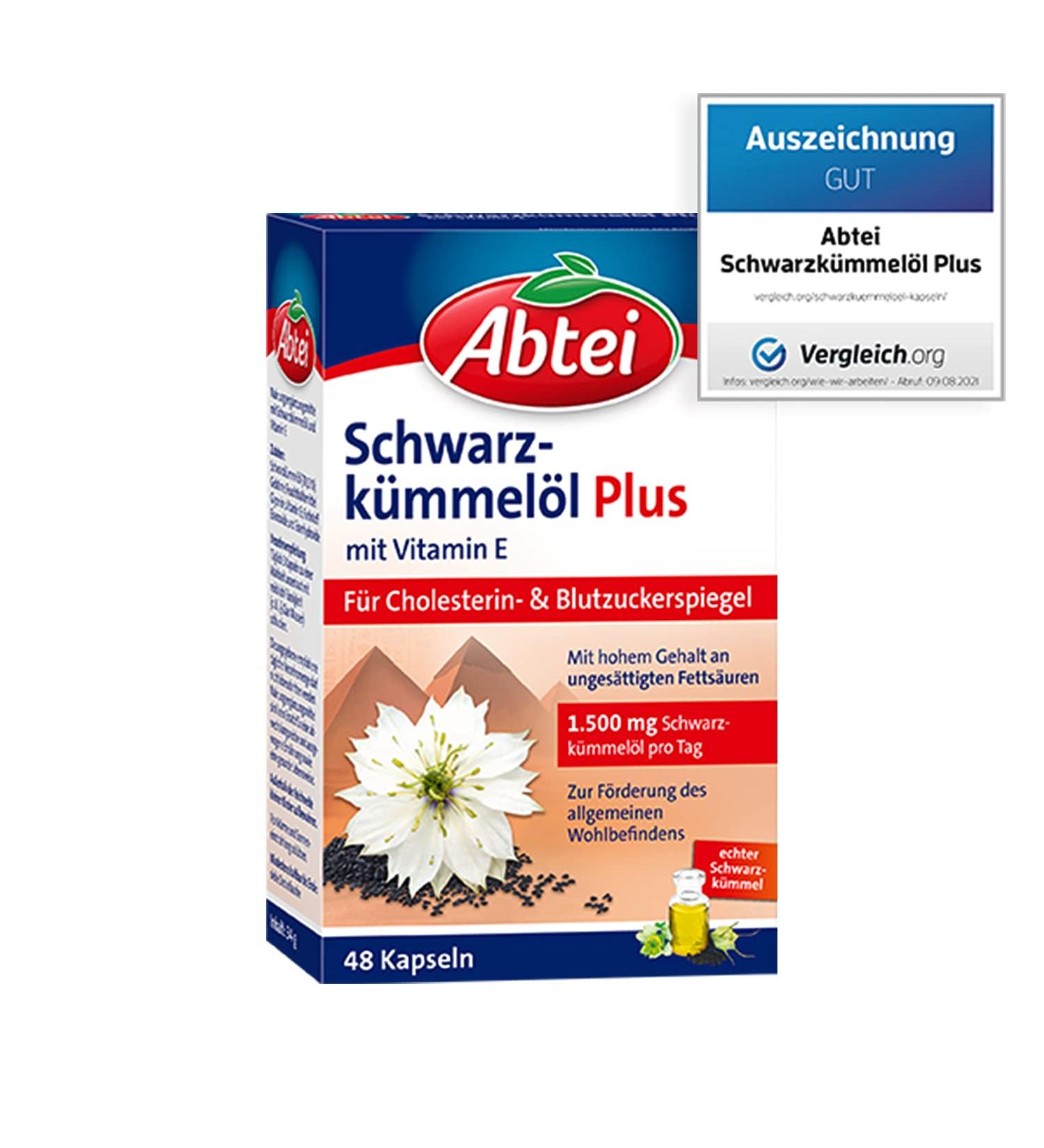 Abbey Black Cumin Oil Plus with Vitamin E - Dietary Supplement for Cholesterol & Blood Sugar Levels - 48 Capsules (1 Pack) - Buy Internationally - Buy Online on GoSupps.com