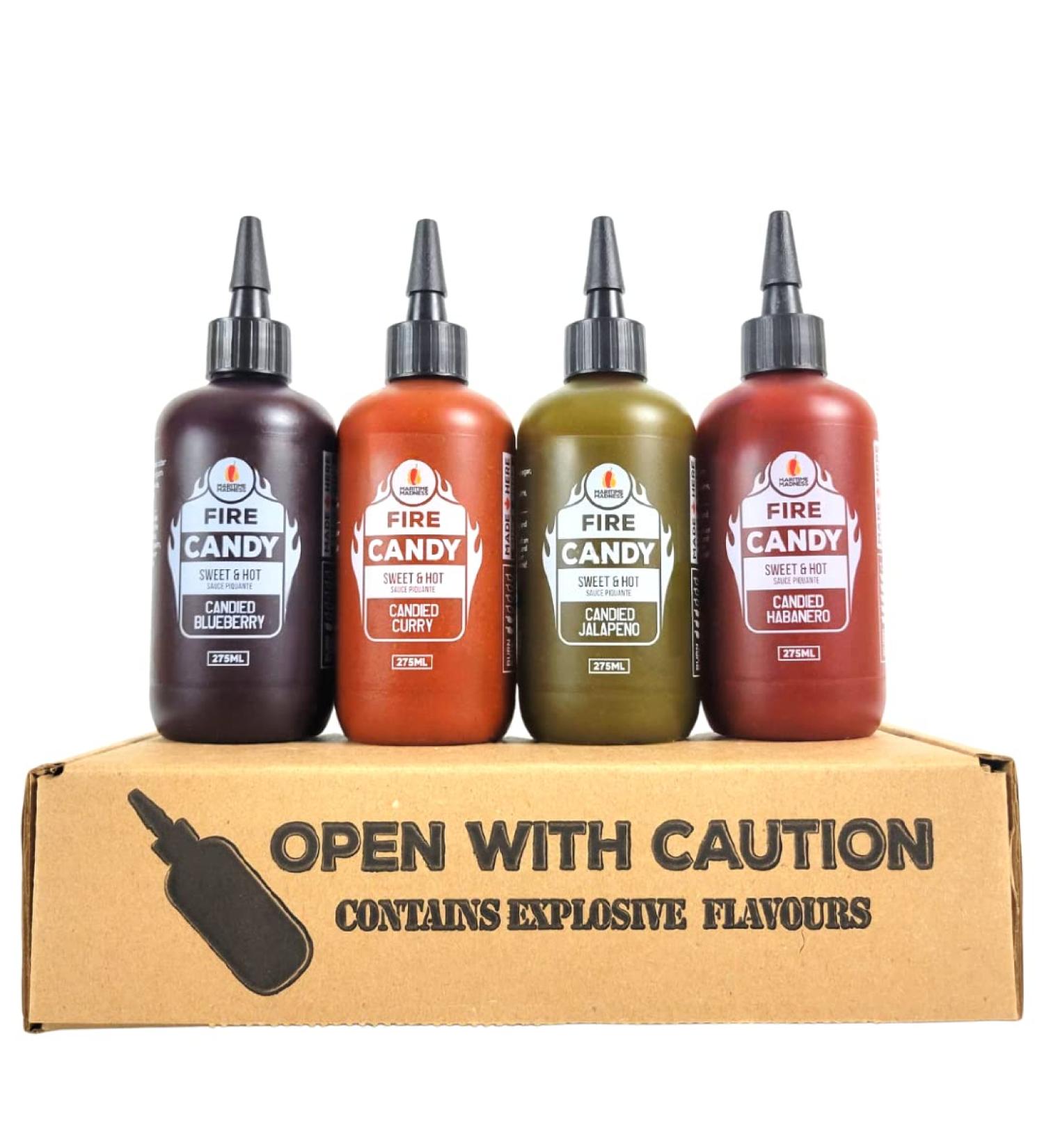 FireCandy Hot Sauce Maritime Madness 4 x 275ml Squeeze Bottles Candied Blueberry Candied Curry Candied Jalape o Candied Habanero Gluten Free Dairy Free Vegan Made in Canada - Buy Online on GoSupps.com