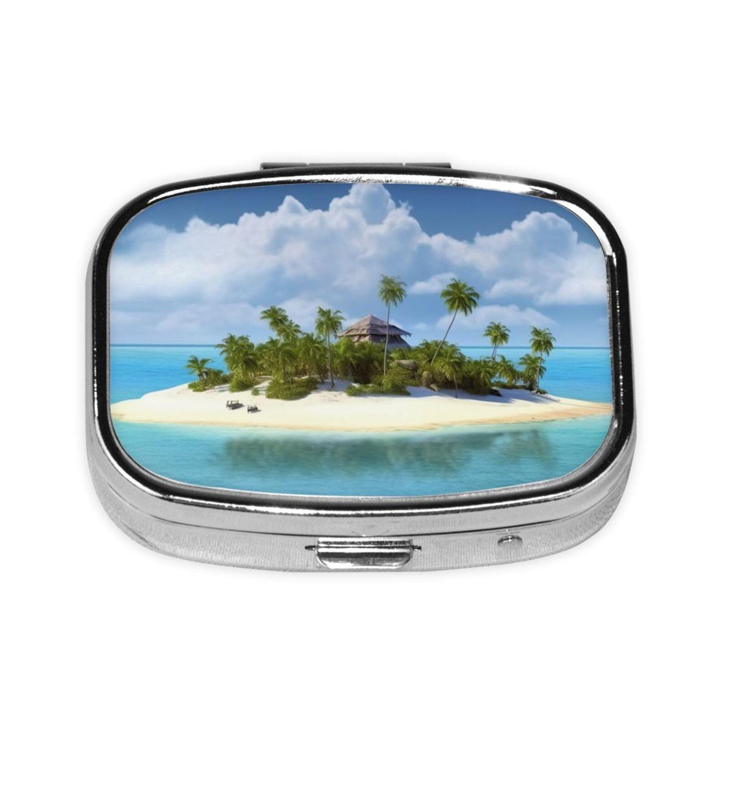 Island & Beach Printed Square Pill Box | Portable Traveling Medicine Organizer - Buy Online on GoSupps.com
