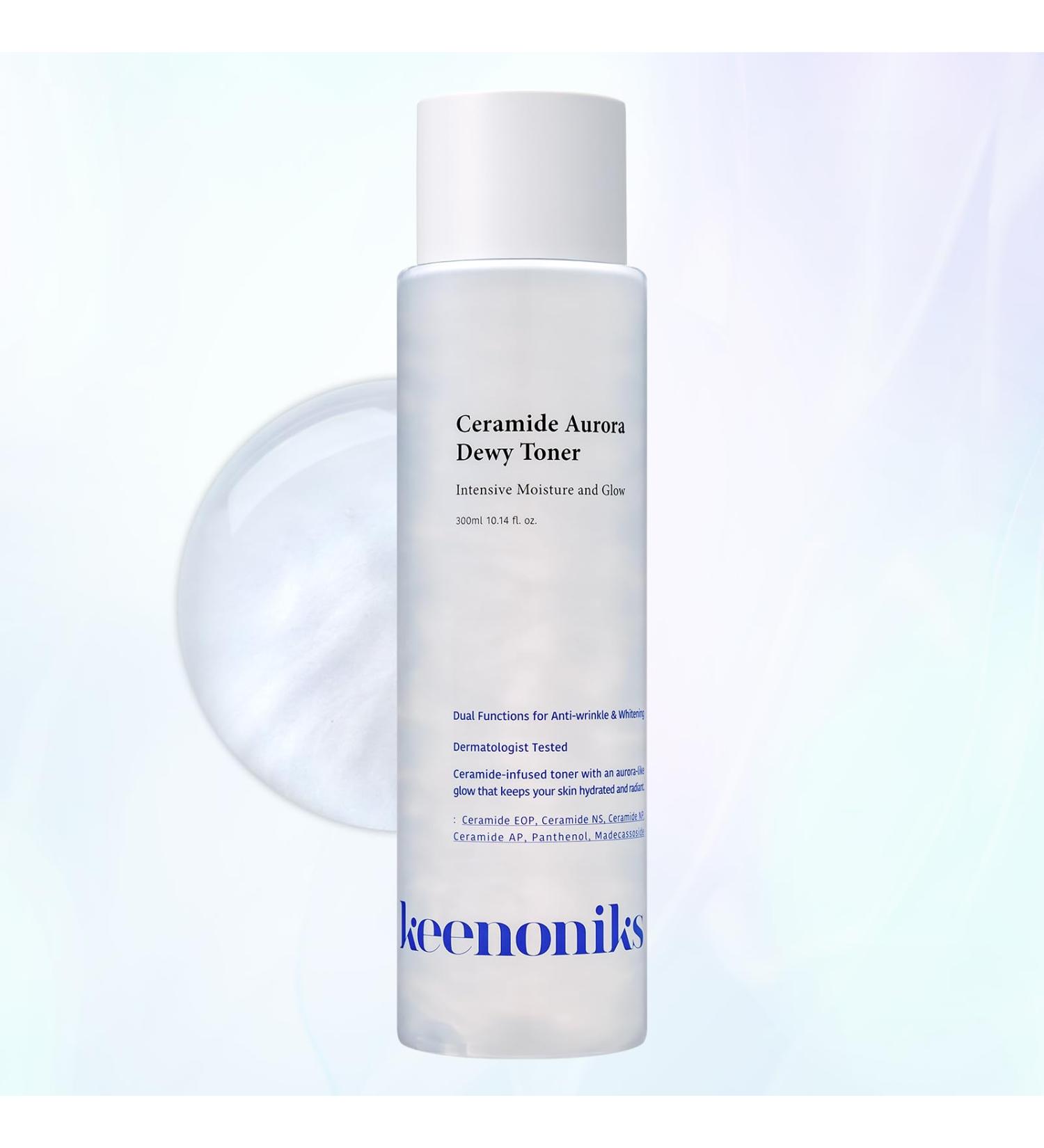 keenoniks Ceramide Aurora Dewy Toner Deeply Hydrating & Barrier-Repair Toner for Radiant Healthy Skin - Korean Skincare for Sensitive Skin - 300ml (10.14 fl oz) - Buy Online on GoSupps.com
