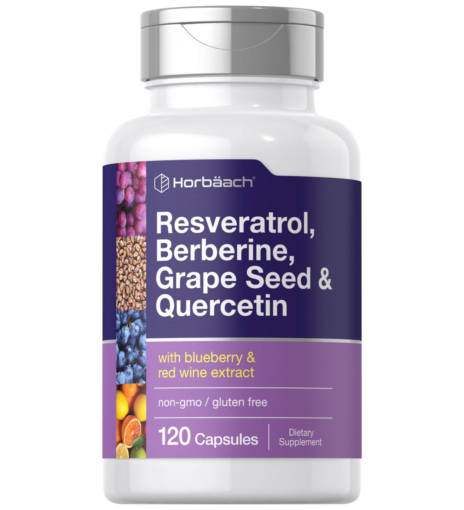 Horb ach Resveratrol Berberine Grape Seed & Quercetin | with Blueberry & Red Wine Extract | 120 Capsules | Non-GMO Gluten Free & Vegetarian Supplement - Buy Online on GoSupps.com