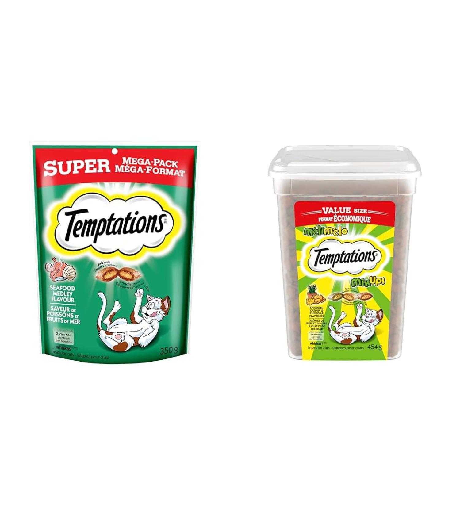 Temptations Adult Cat Treats Seafood Medley Flavour 350g Pouch & Mix-Ups Adult Cat Treats Catnip (Chicken Catnip & Cheddar Flavour) 454g Tub 350 g (Pack of 1) Seafood Cat Treats + PET_FOOD 349884 - Buy Online on GoSupps.com