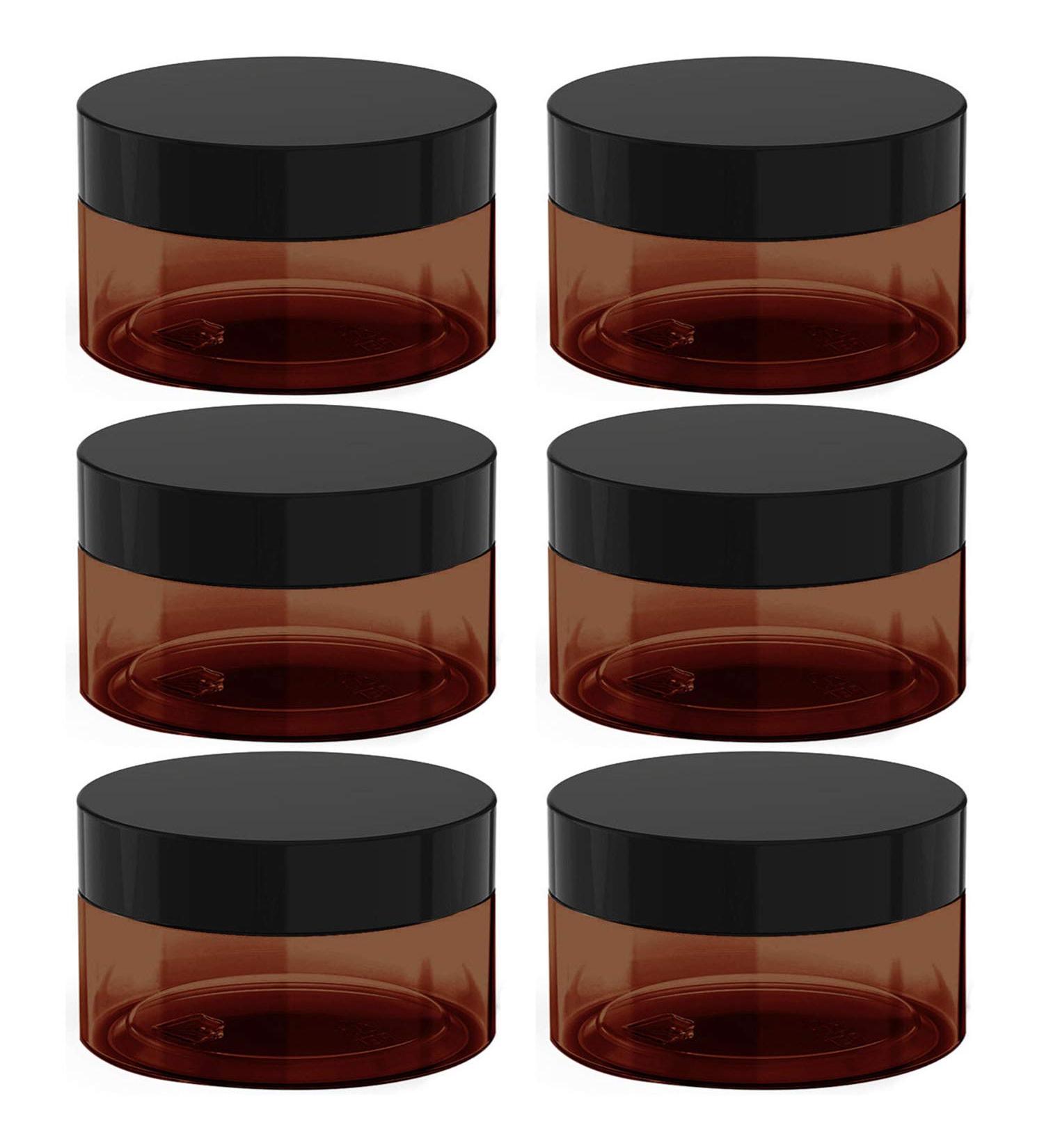 8 oz Amber Plastic Cosmetic Jars | Leak Proof Container with Black Lid | 6 Pcs. 8 Ounce for Cream, Lotion, Powder, Ointment | Beauty Products - Buy Online on GoSupps.com