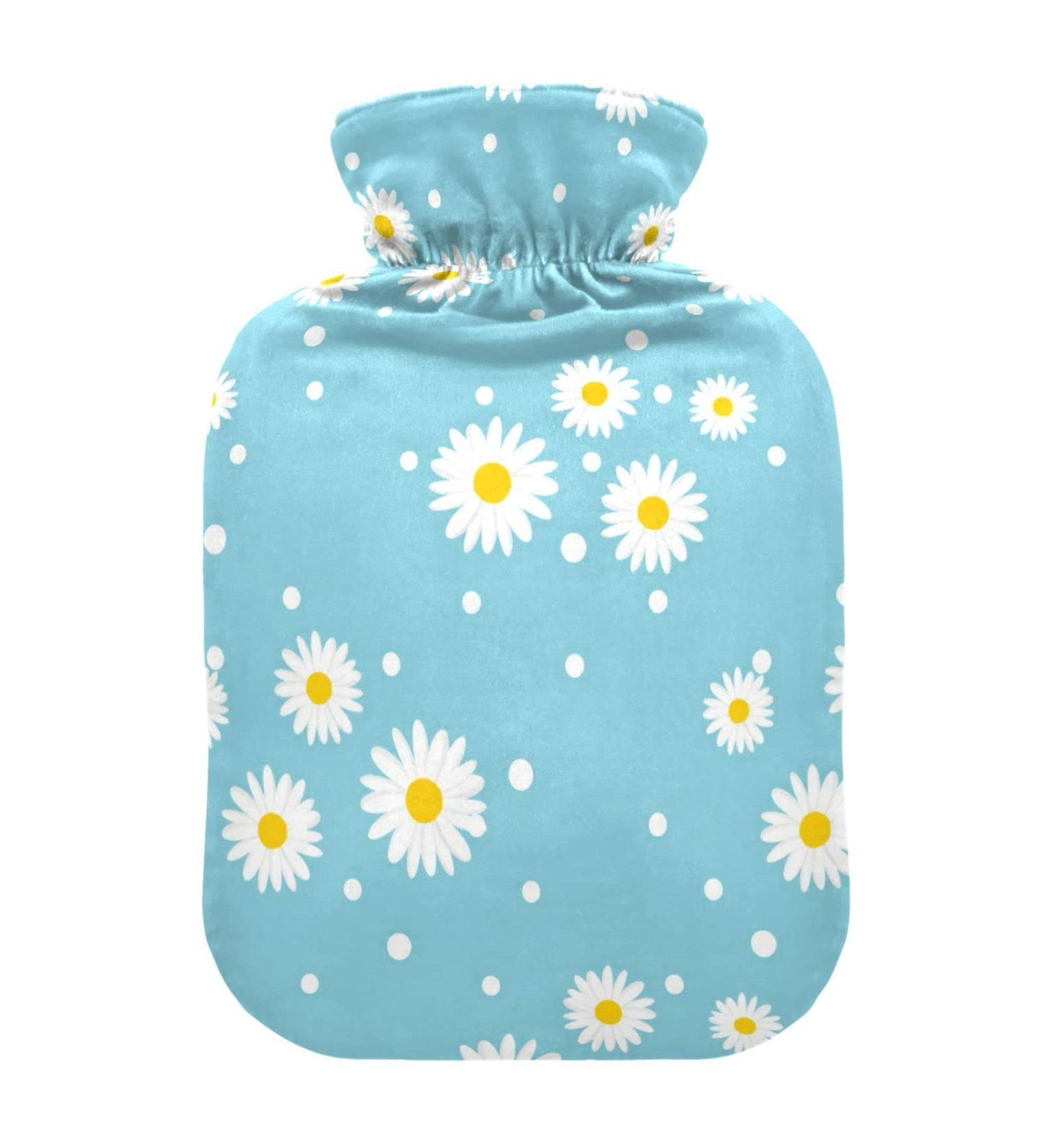 Hot Water Bottle with Daisy Cover - 2L Pain Relief Bag for Menstrual Cramps & Comfort - Buy Online on GoSupps.com