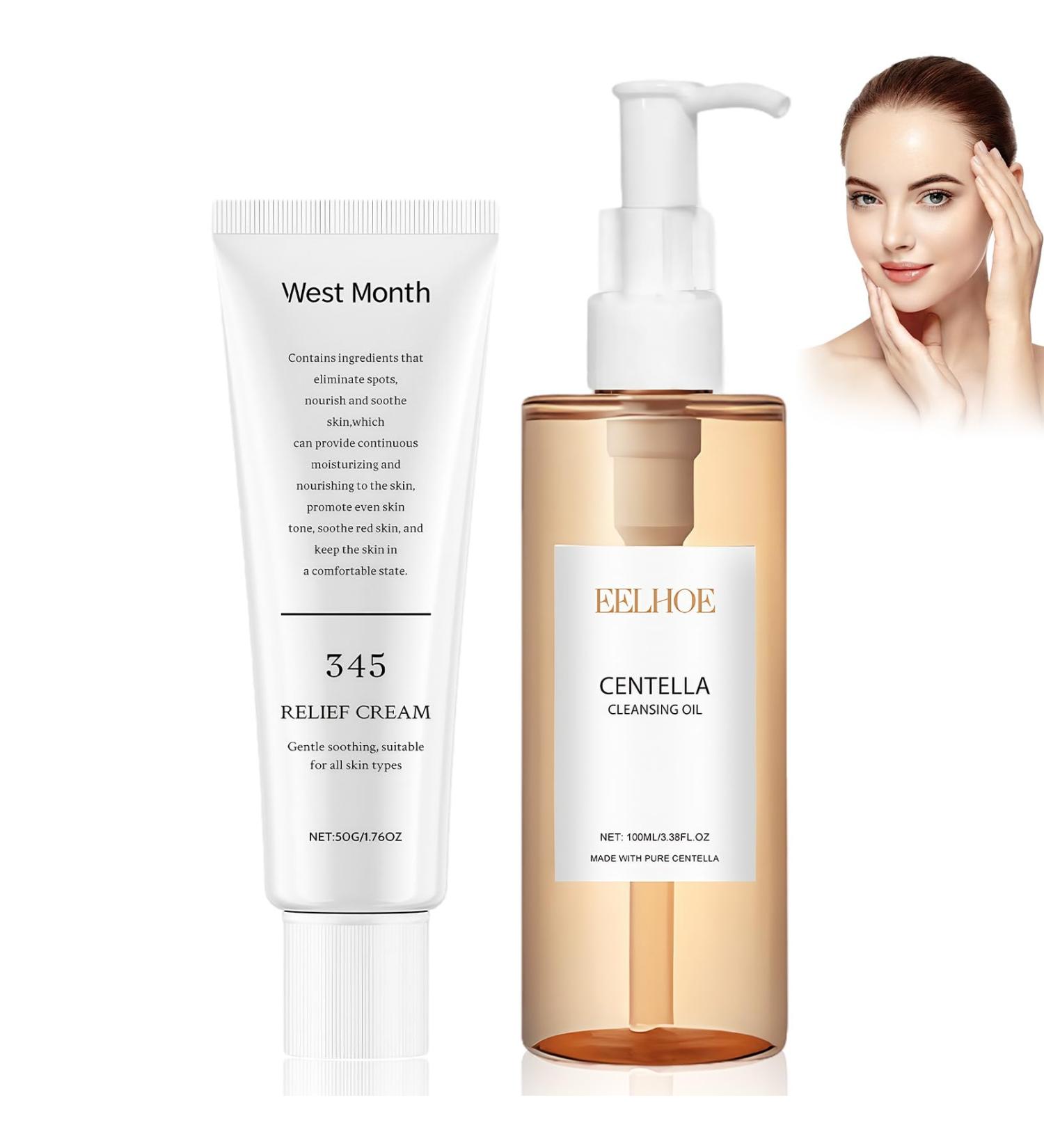 2 Pi ces Huile Nettoyante Visage + Relief Cream Hydratant Cr me Pommade Centella Huile Nettoyant l g re Doux et I ger Pas Serr Ensemble de Soins Nettoyants pour Toutes les Peaux - Buy Online on GoSupps.com