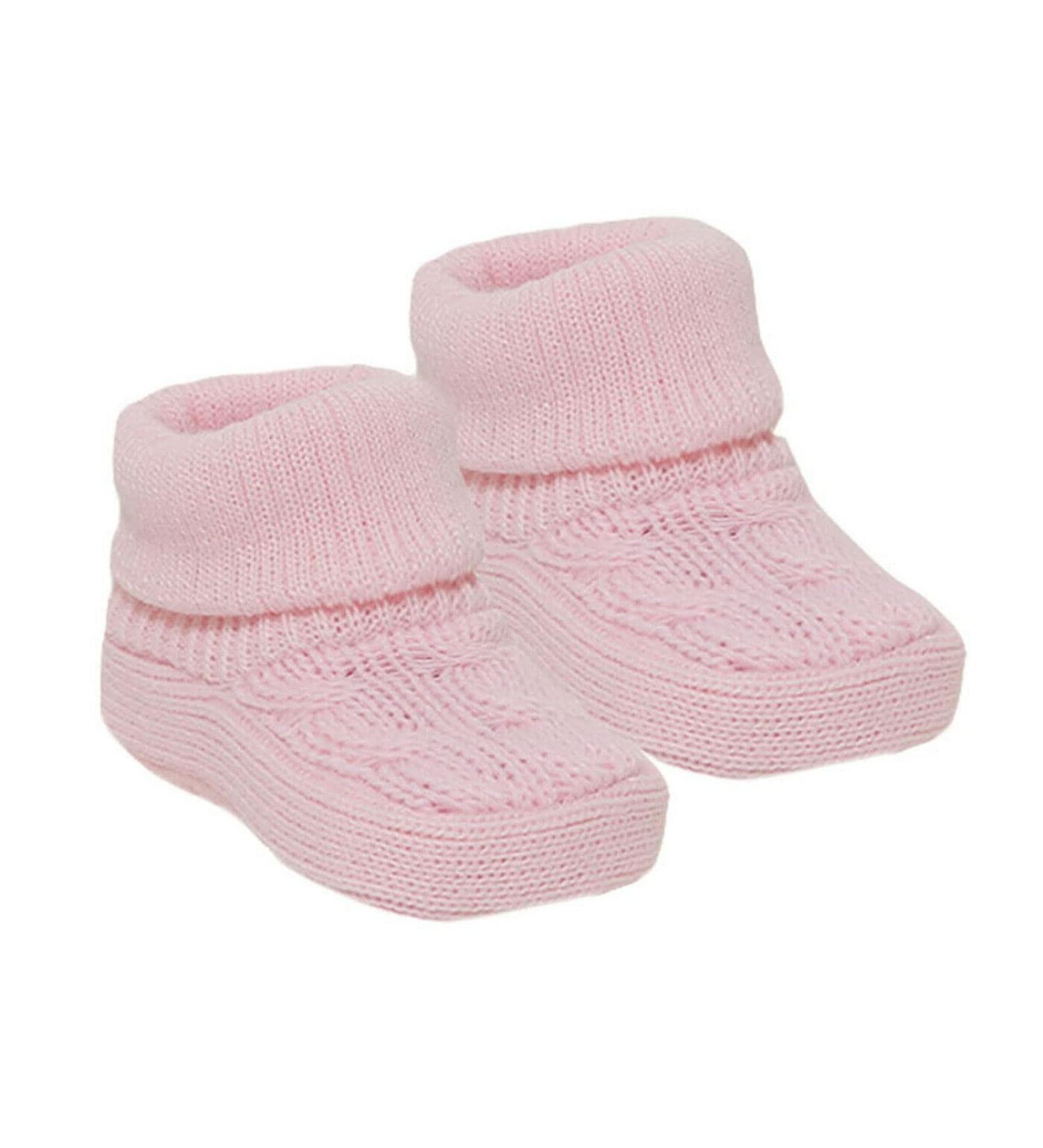 Soft Touch Royal Icon Newborn Baby Booties Baby Boys Girls Knitted Booties 1 Pair Plain Bootees NB-3 Months 1118 0 Months Pink