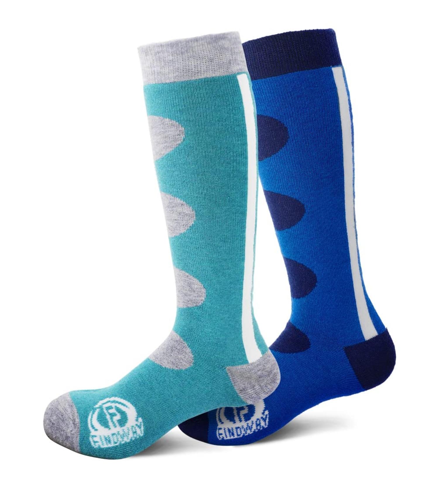 Findway 2 Couple Merino Wool Ski Socks - Unisex Thermal Winter Socks for Kids (30-36) - Breathable Snowboard Socks for Girls & Boys - Blue-Green/Blue - Buy Online on GoSupps.com