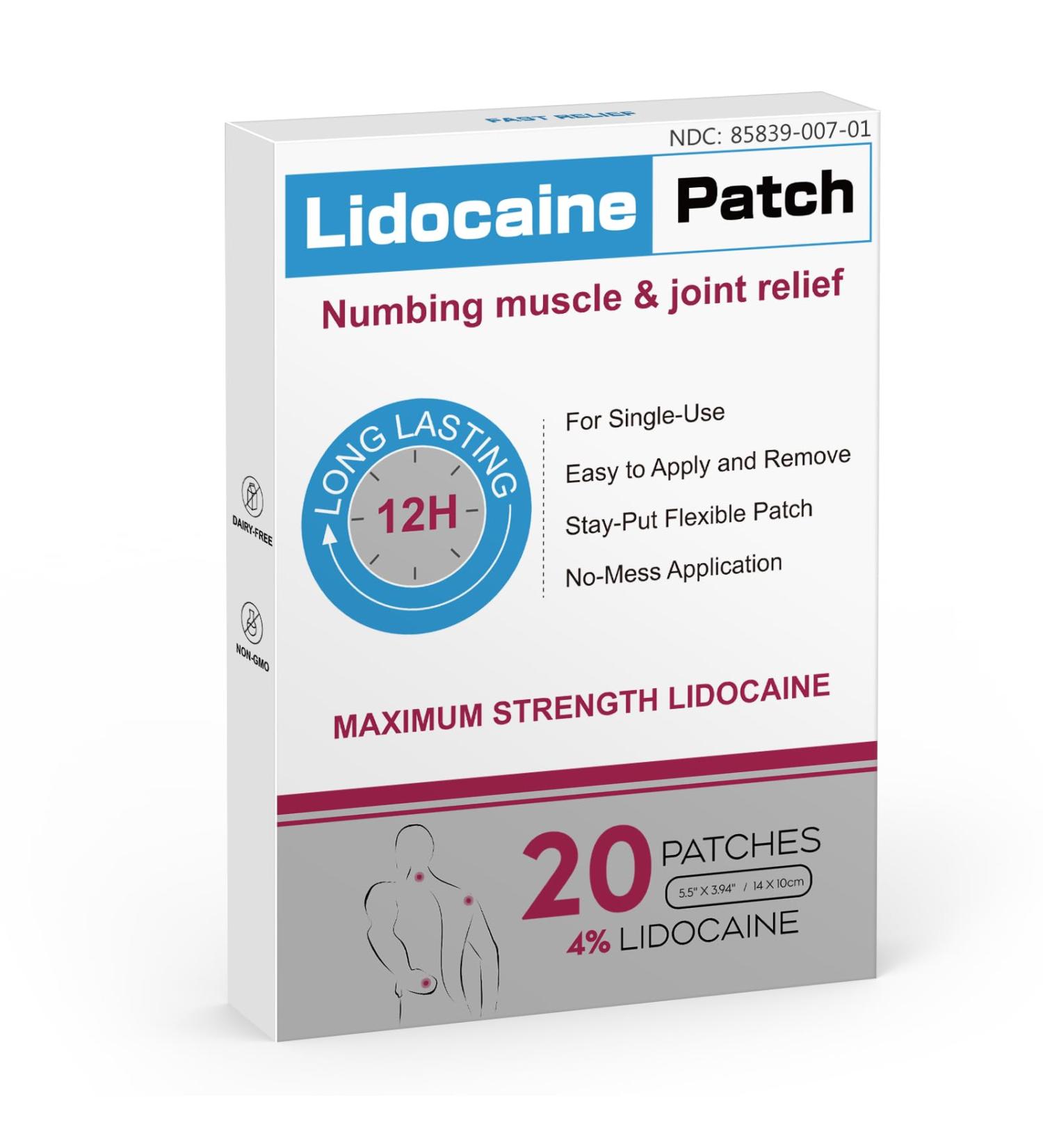 YOAPA Lidocaine Pain Relief Patch 20 Count | Maximum Strength Pain Patches for Muscle Relief in Neck Knee Back and Shoulders |12 Hour Long Lasting Relief Pains-260203-1 - Buy Online on GoSupps.com