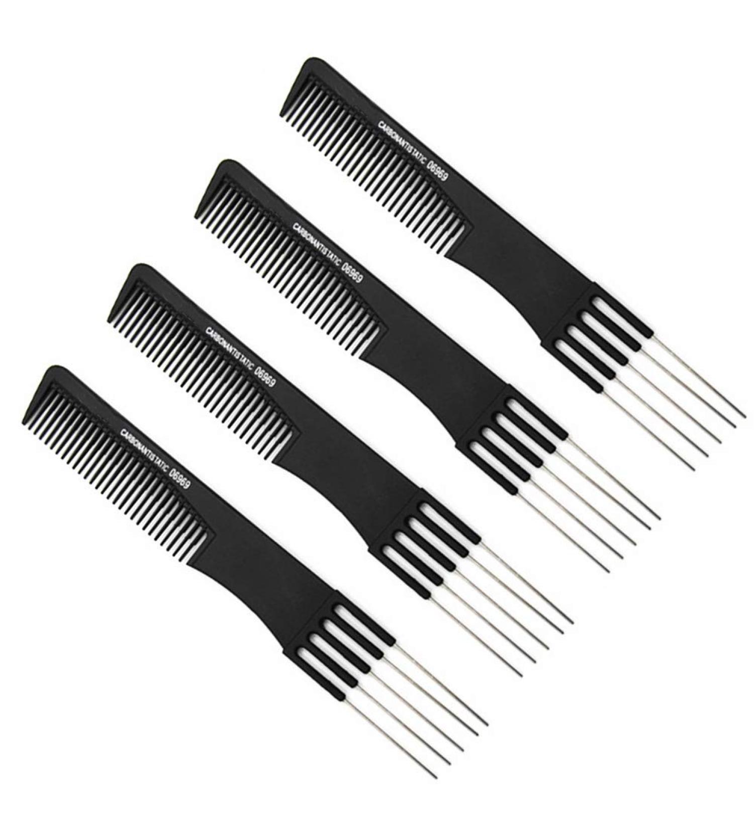 4 Pack Black Carbon Lift Teasing Combs with Metal Prong Strength Professional Hair Styling Comb for Women Men Styling Lifting Back Hair Comb with Stainless Steel Lift - Buy Online on GoSupps.com