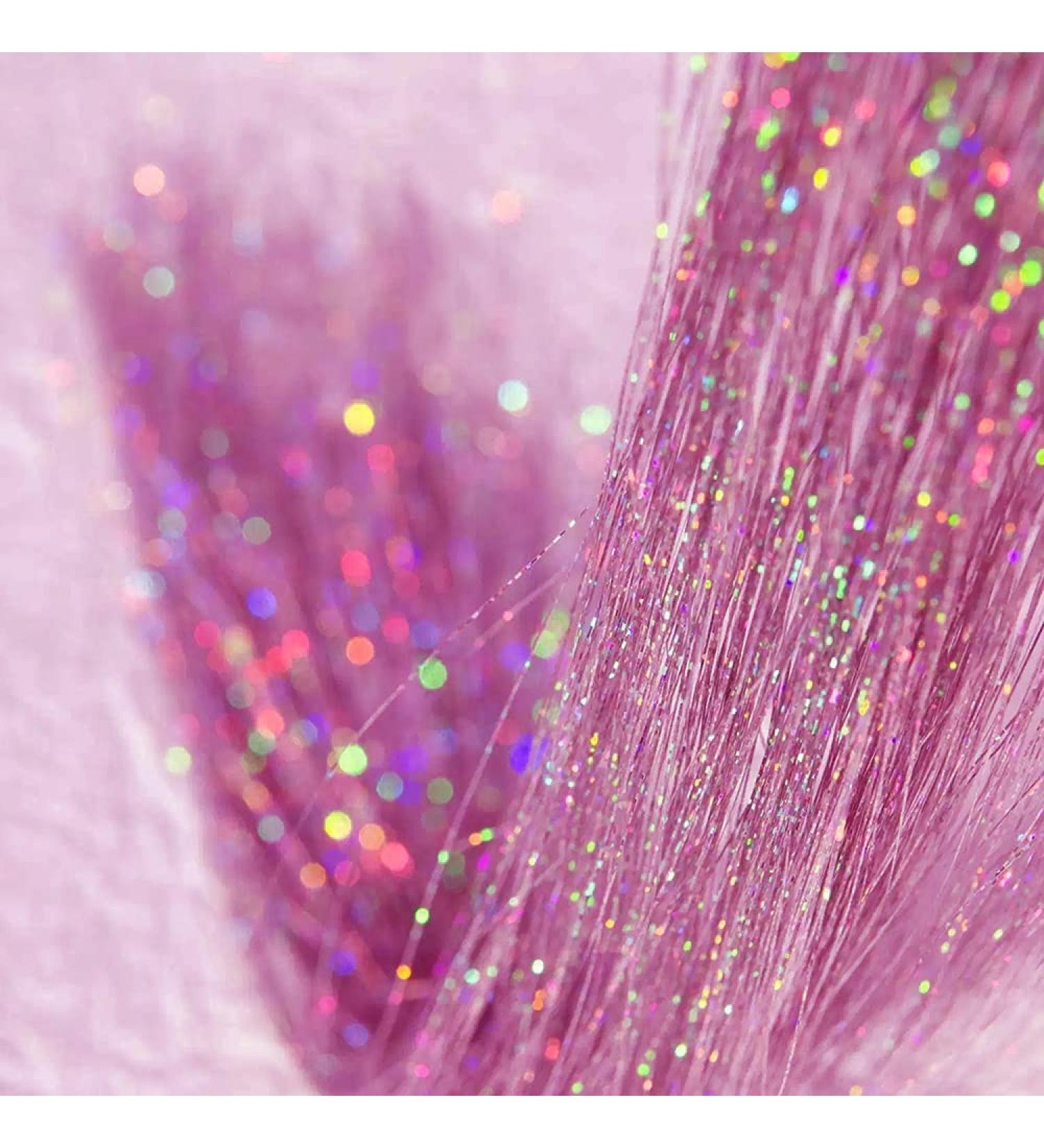 48 Hair Tinsel - 800 Glitter Strands | Shining Pink Fairy Hair Sparkle Extensions | Easy Apply Bling for Parties | HOLOGY HAIR Accessories for Girls - Buy Online on GoSupps.com