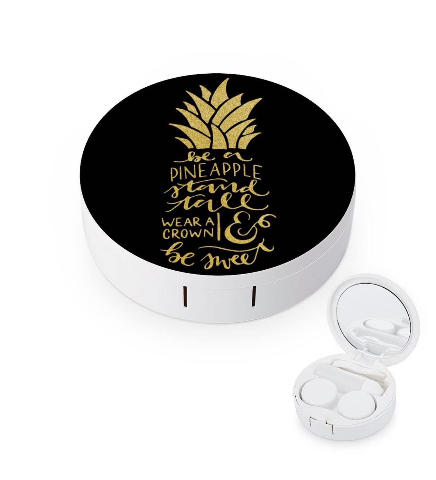 Be A Pineapple Gold Round Case For Contact Lens Kit Storage Box with Mirror Printed - Buy Online on GoSupps.com