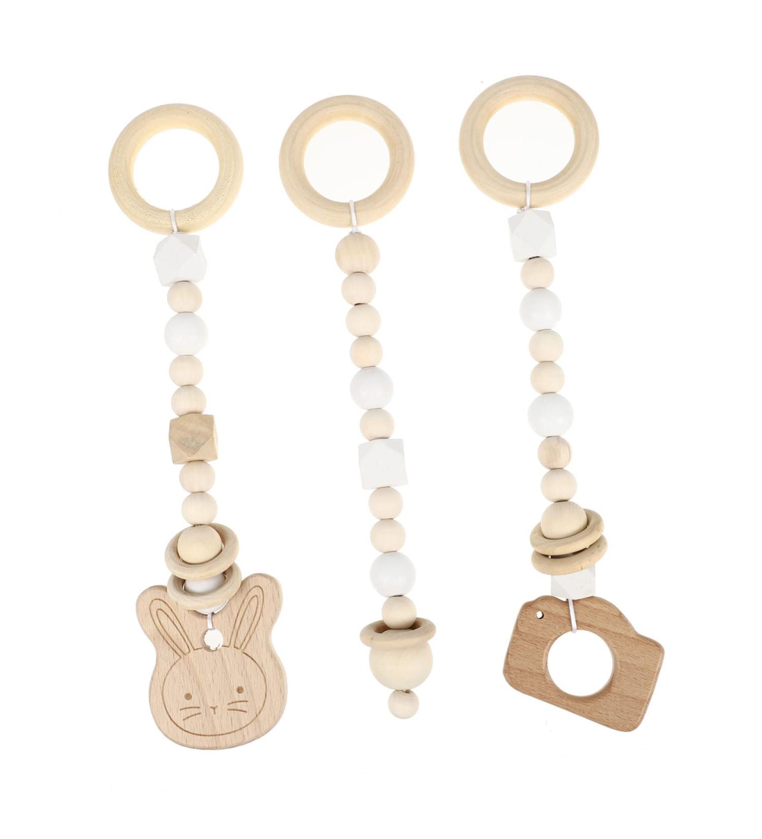 GLEAVI 3pcs Gym Pendant Baby Rattle Wooden Decor | Natural Baby Toys & Wind Chimes | Farmhouse Nursery Mobiles & Fitness Equipment Decor - Buy Online on GoSupps.com