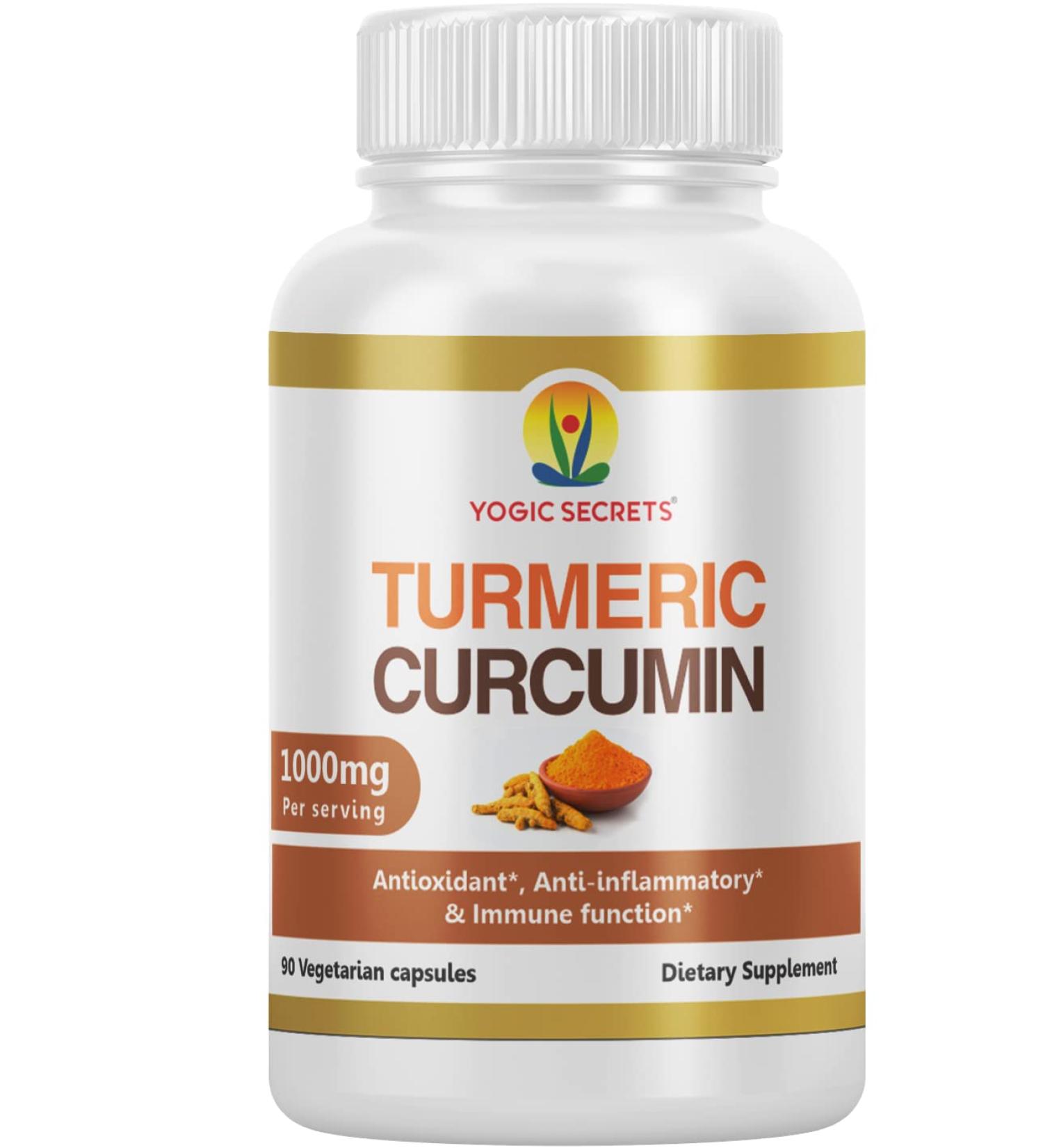 Yogic Secrets Turmeric Curcumin 1000mg with Black Pepper | 95% Curcuminoids Extract for Immune & Joint Support | 90 Capsules - Buy Online on GoSupps.com