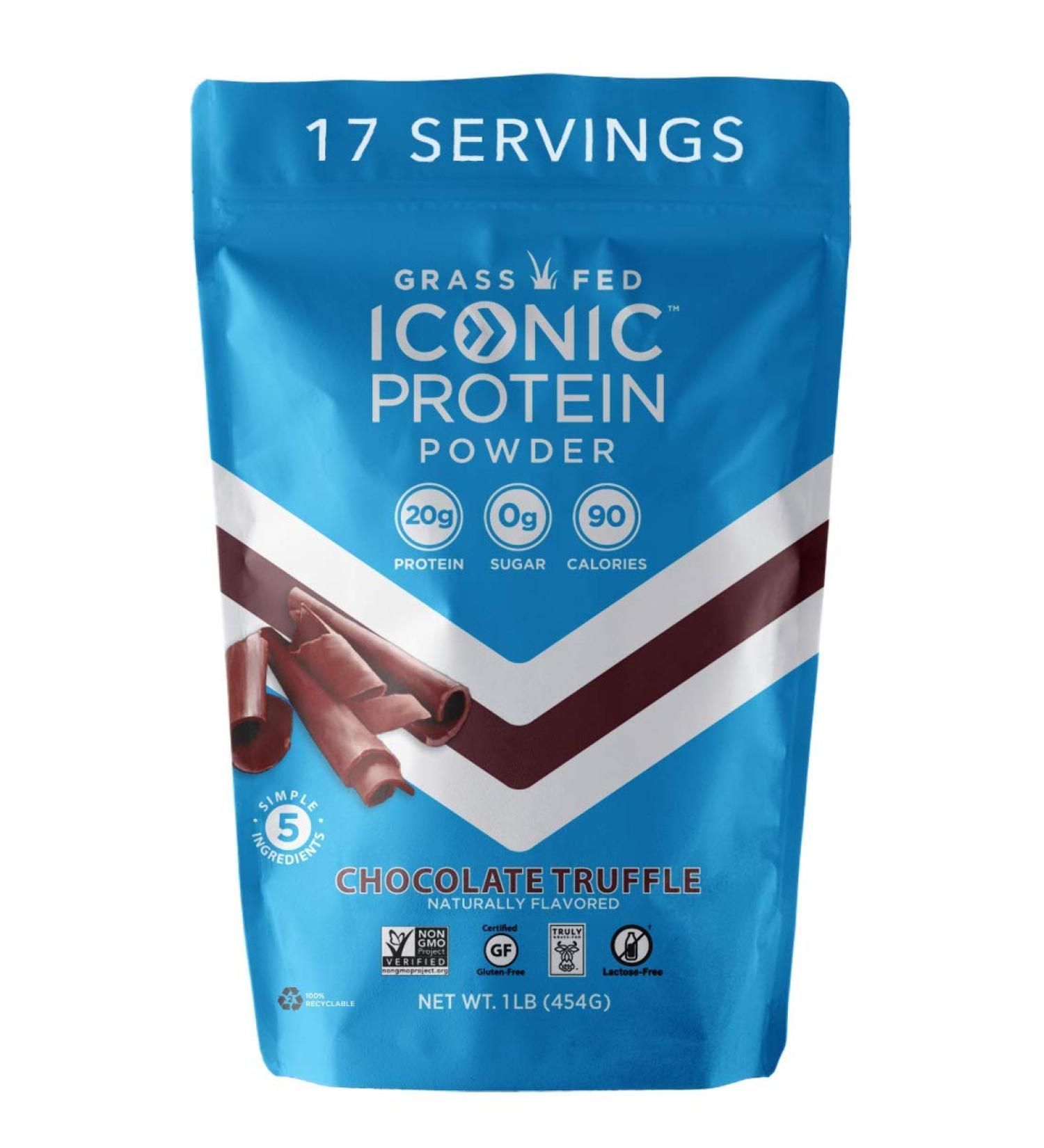 Iconic Chocolate Truffle Protein Powder - Sugar Free, Low Carb, 20g Grass Fed Whey & Casein - Keto Friendly, Gluten & Lactose Free, 1 lb - Buy Online on GoSupps.com