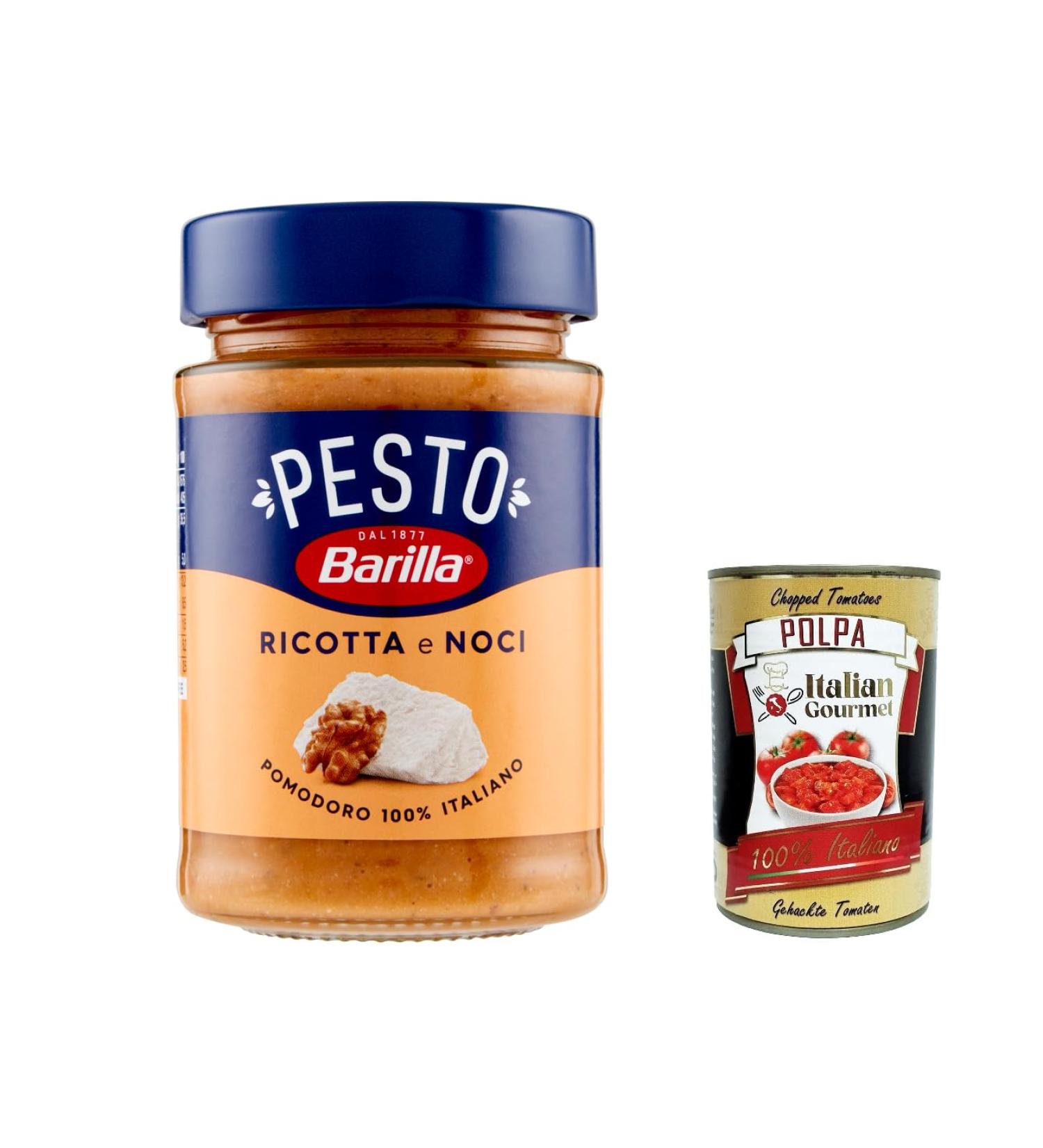  Italian Gourmet E.R. Barilla Pesto Ricotta e Noci 190 g | Gluten-free Italian pasta sauce with creamy ricotta walnuts and Grana Padano cheese pasta sauce red pesto + gourmet Italian polpa 400 g - Buy Online on GoSupps.com