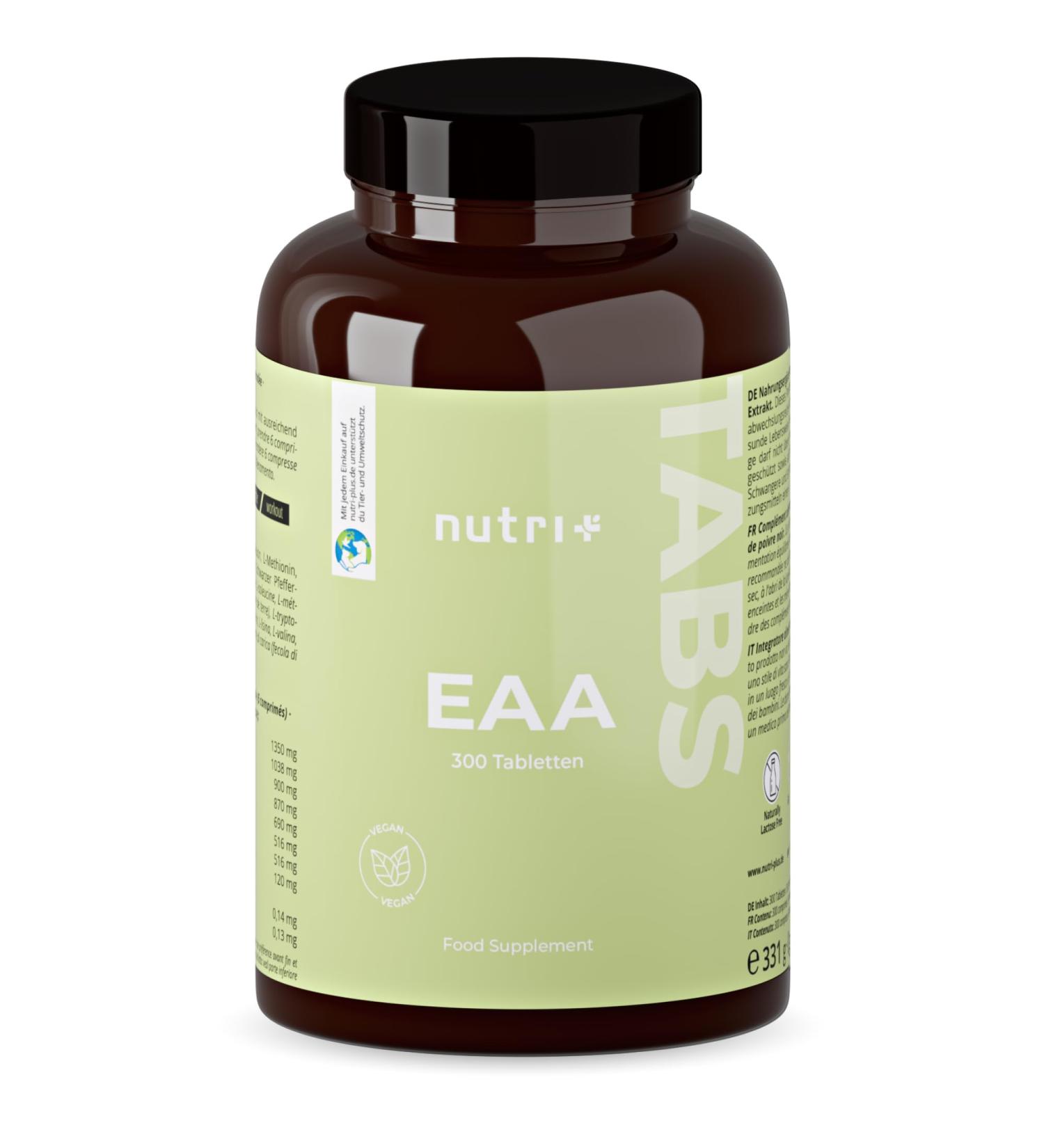 Nutri + EAA Tablets - Vegan Essential Amino Acid Supplement - 300 Highly Dosed 1025mg Tabs for Muscle Building - Buy Online on GoSupps.com